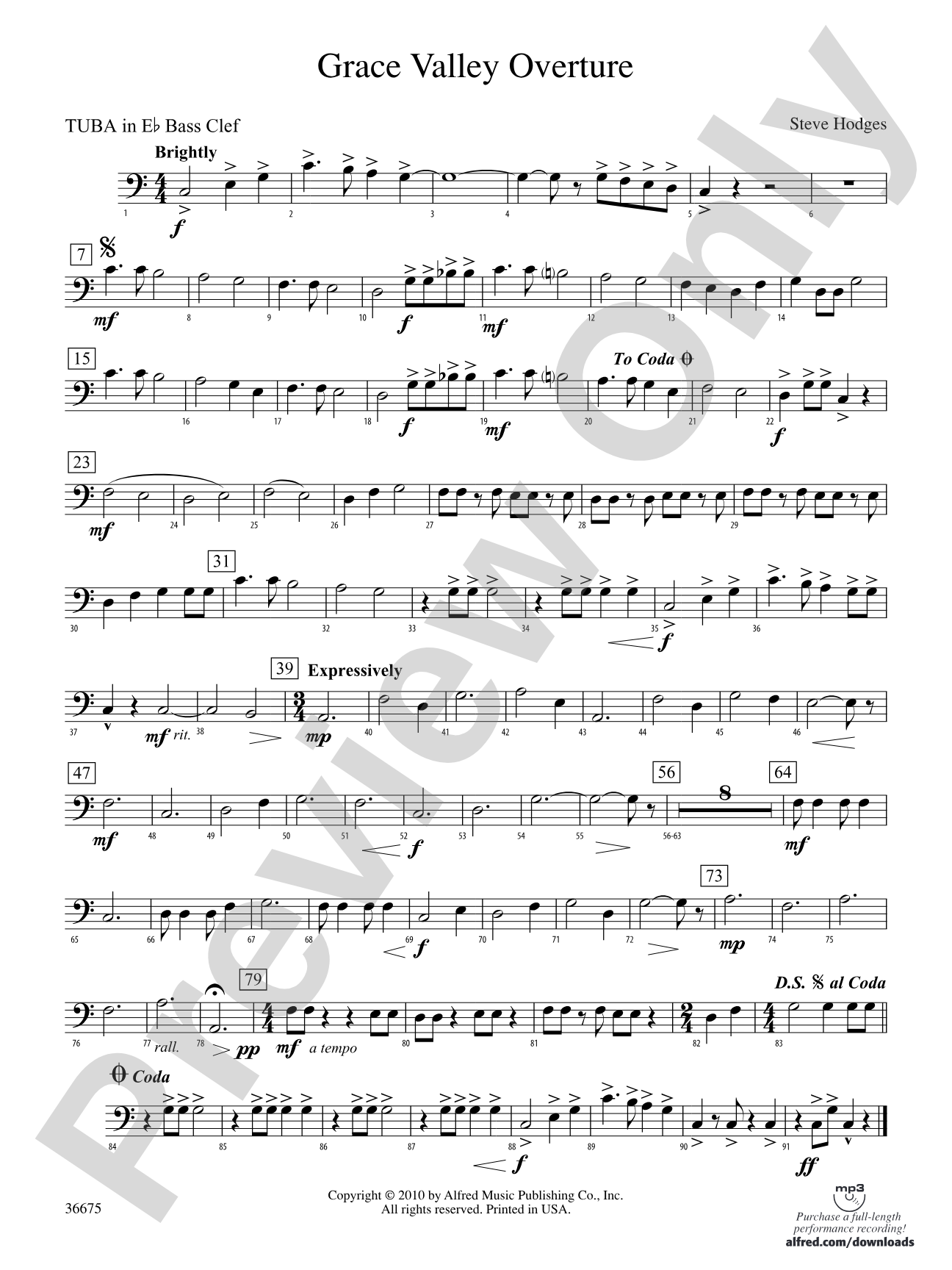 Grace Valley Overture: (wp) E-flat Tuba B.C.