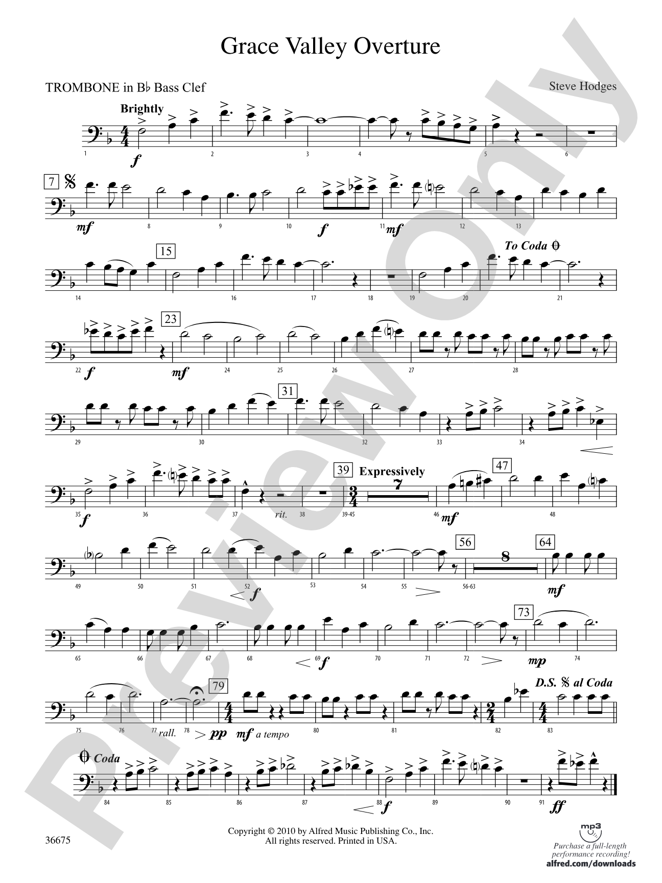 Grace Valley Overture: (wp) 1st B-flat Trombone B.C.