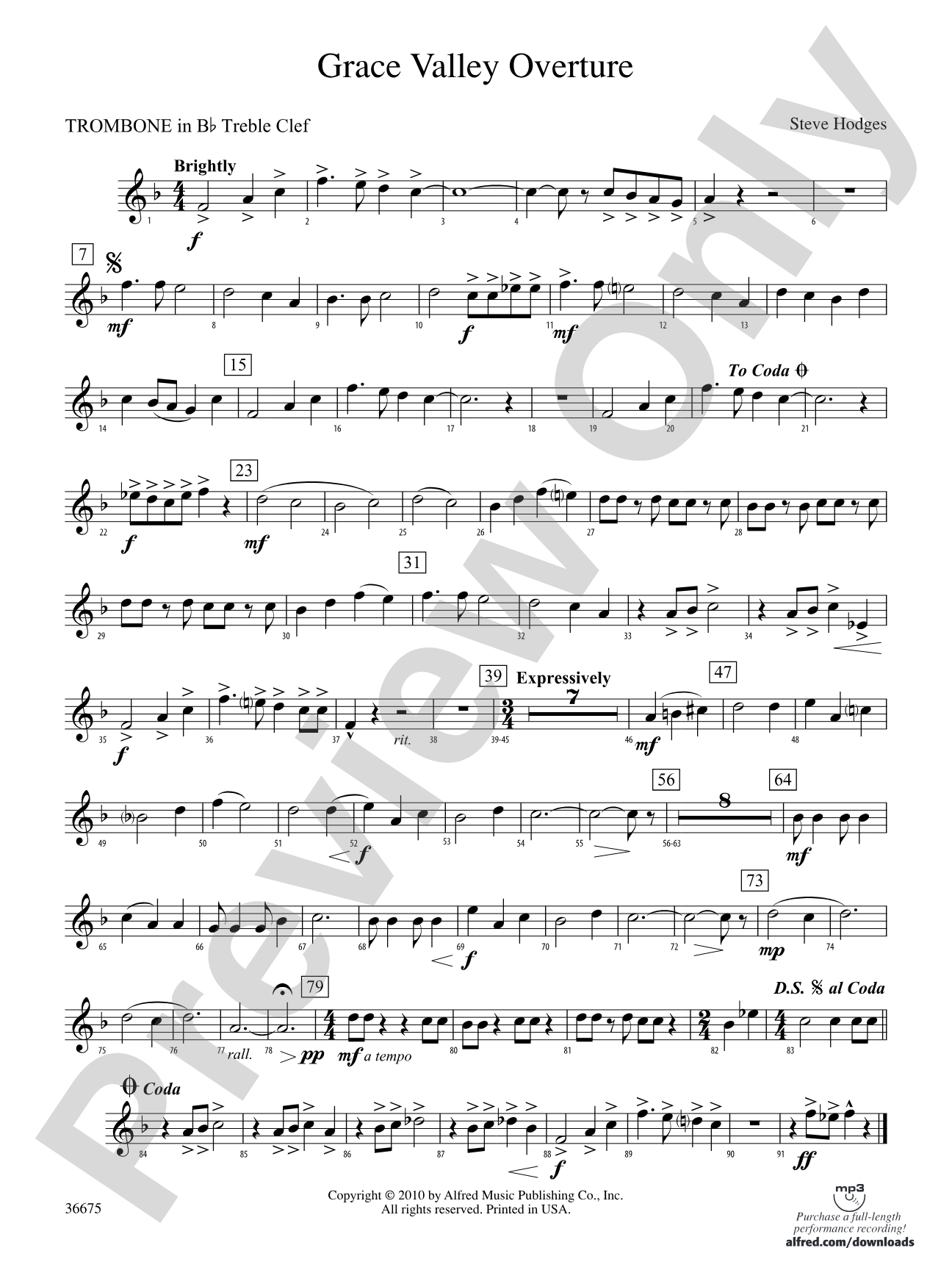 Grace Valley Overture: (wp) 1st B-flat Trombone T.C.