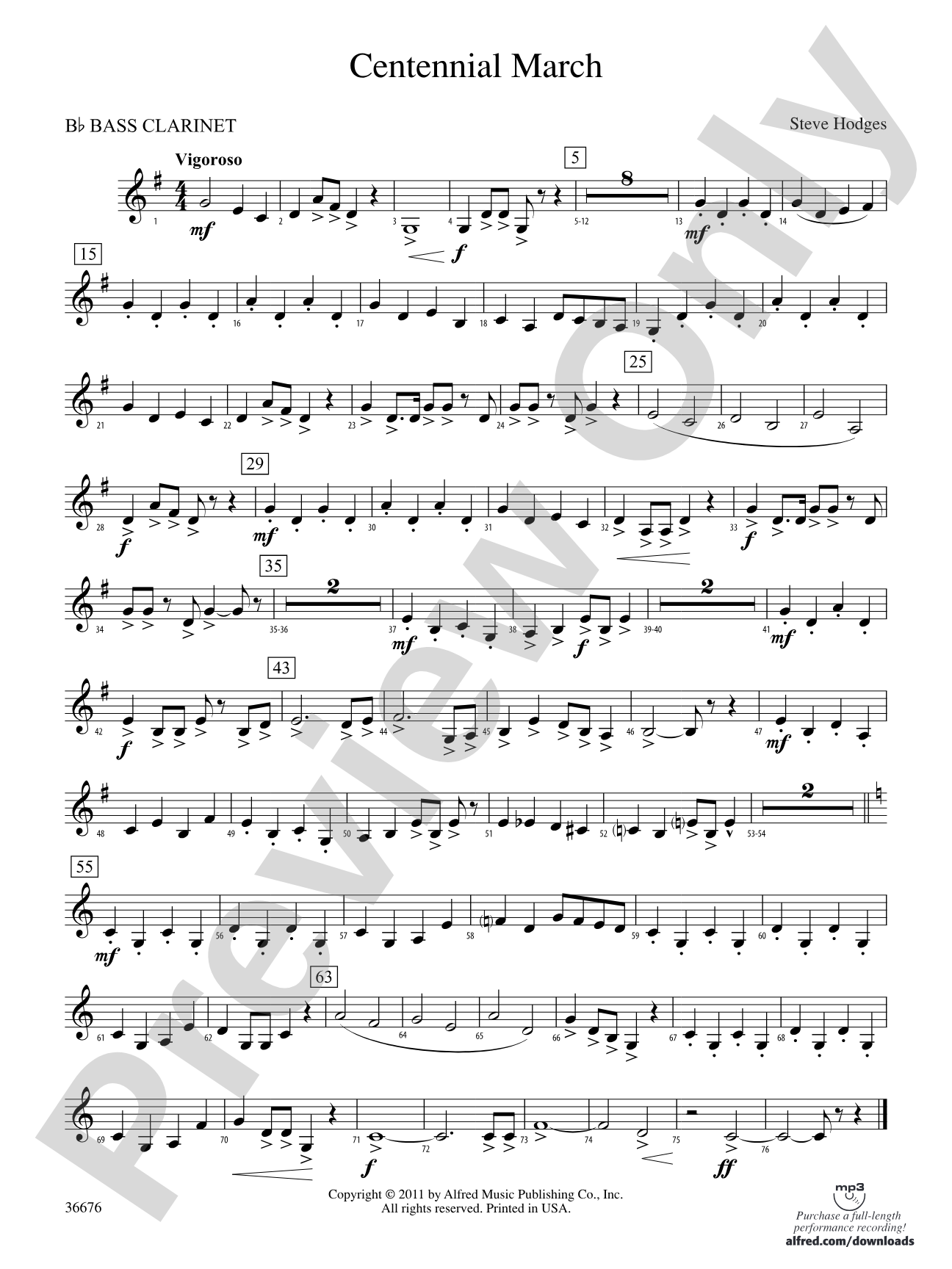 Centennial March: B-flat Bass Clarinet