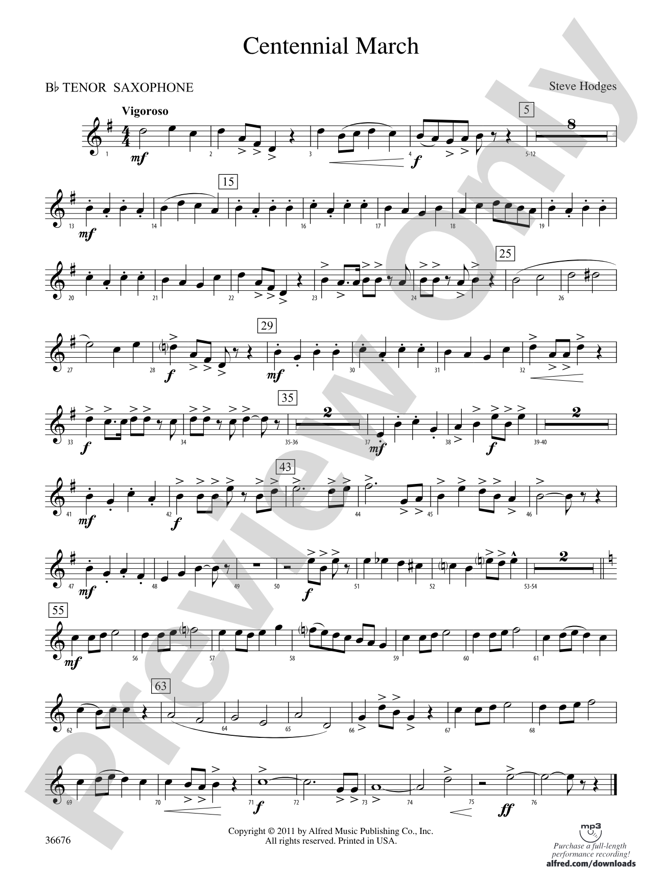 Centennial March: B-flat Tenor Saxophone