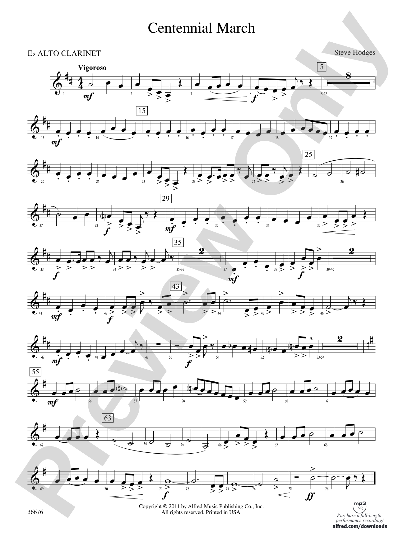 Centennial March: (wp) E-flat Alto Clarinet