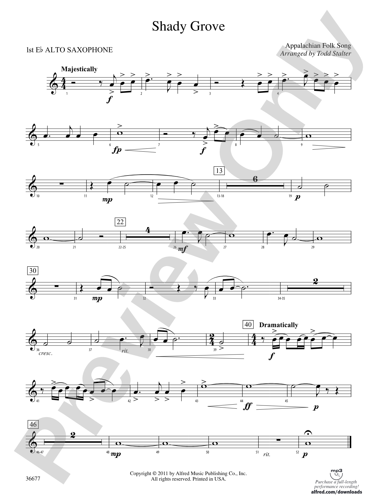 Shady Grove: E-flat Alto Saxophone