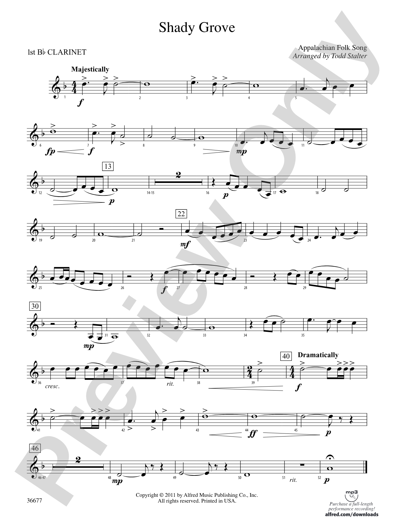 Shady Grove: 1st B-flat Clarinet