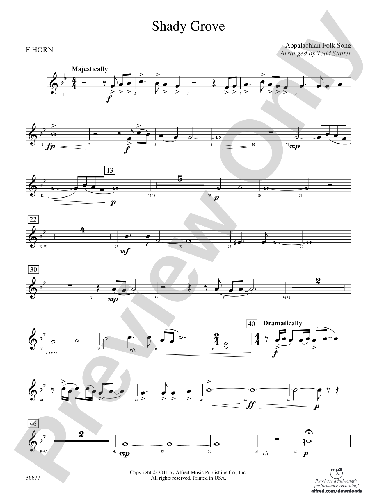 Shady Grove: 1st F Horn