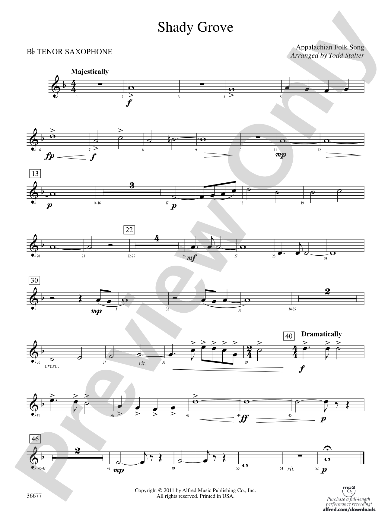 Shady Grove: B-flat Tenor Saxophone