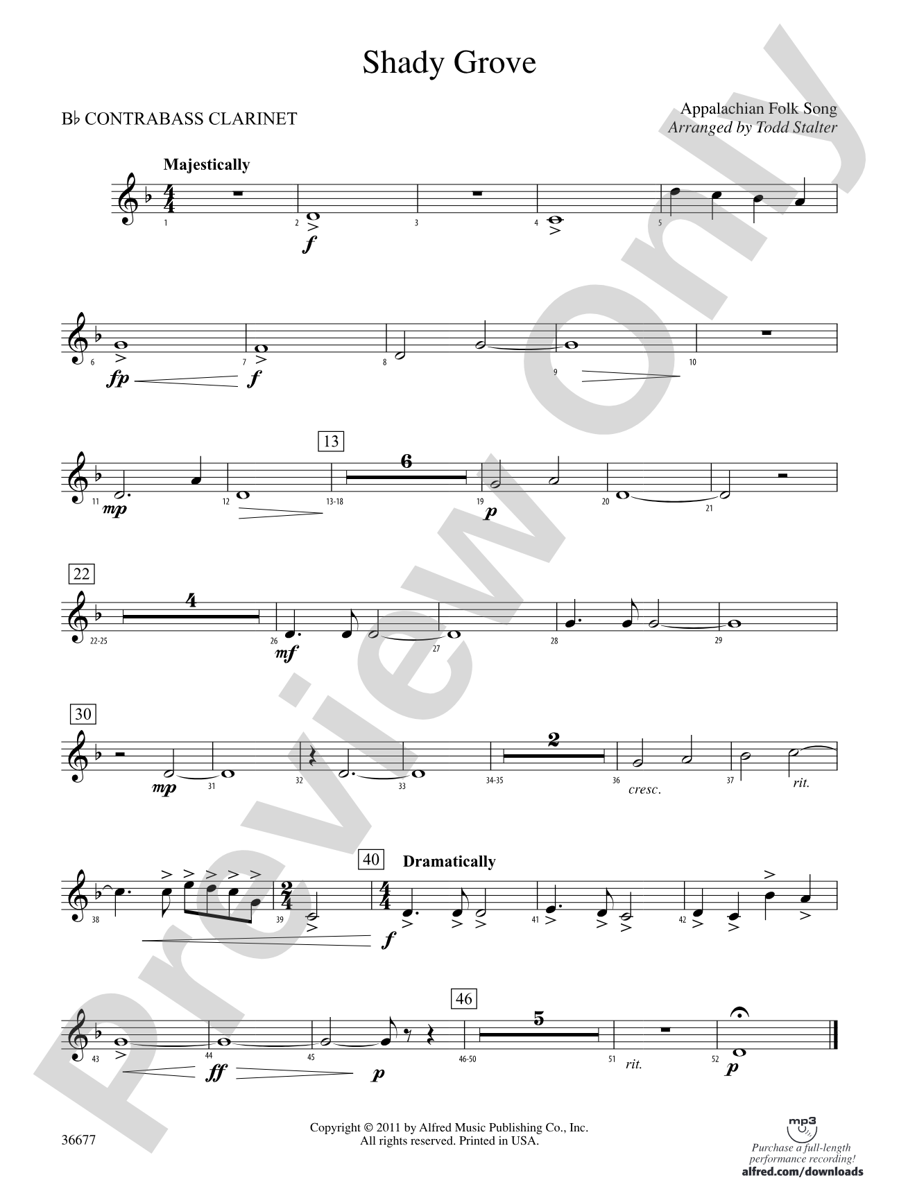 Shady Grove: (wp) B-flat Contrabass Clarinet