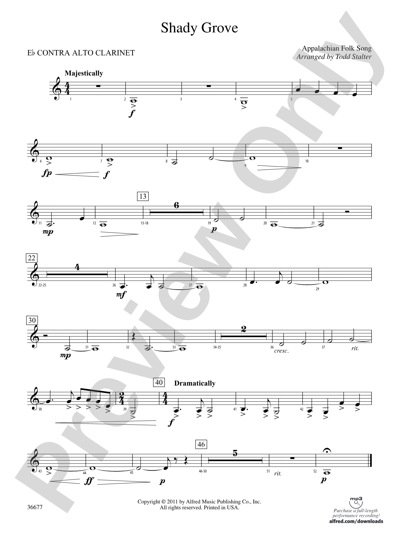 Shady Grove: (wp) E-flat Contrabass Clarinet