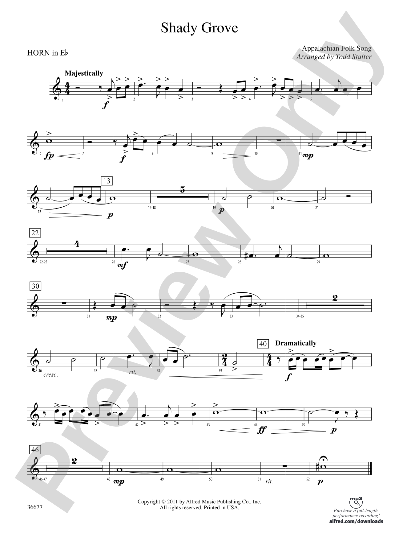 Shady Grove: (wp) 1st Horn in E-flat