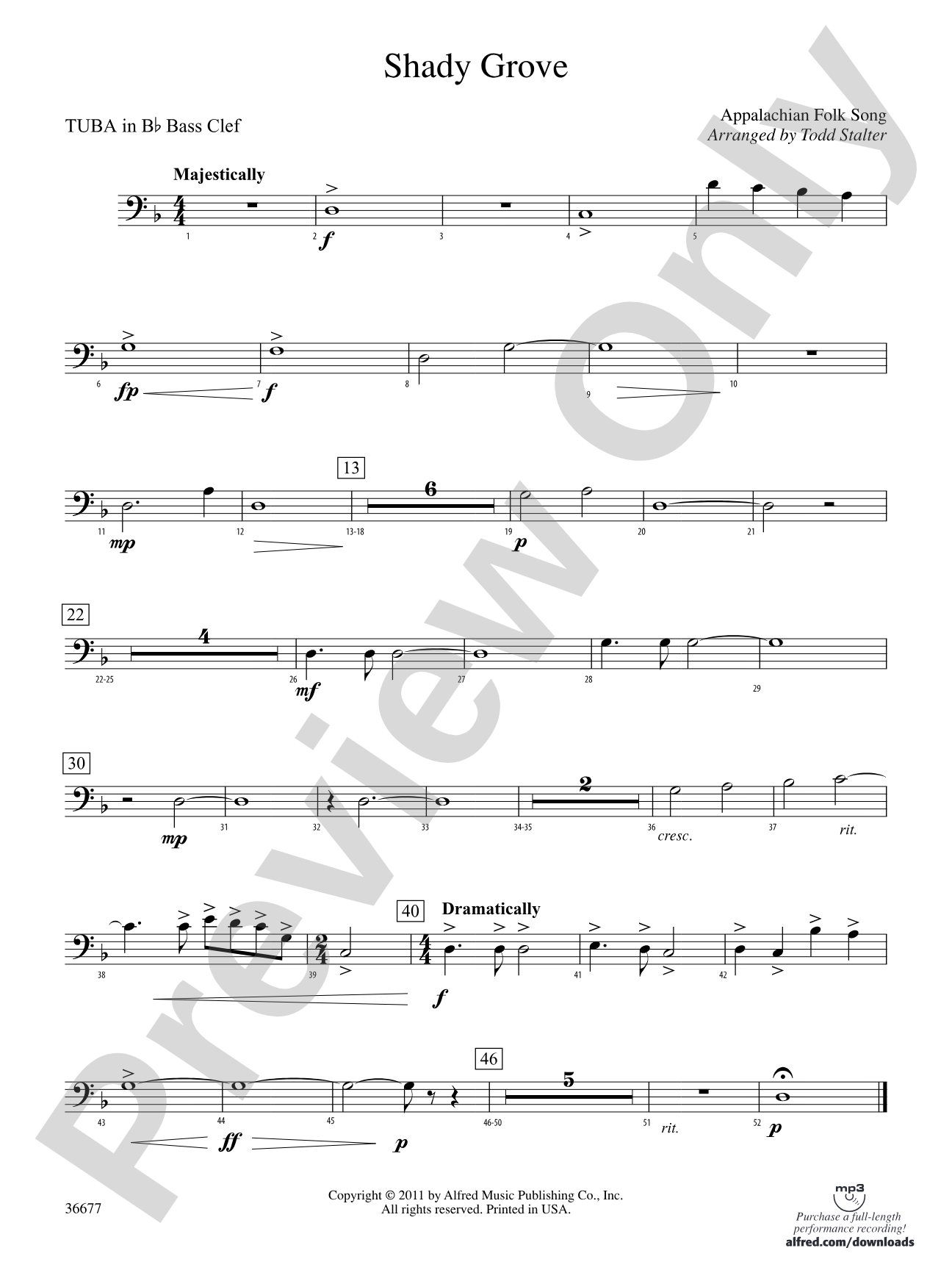 Shady Grove: (wp) B-flat Tuba B.C.