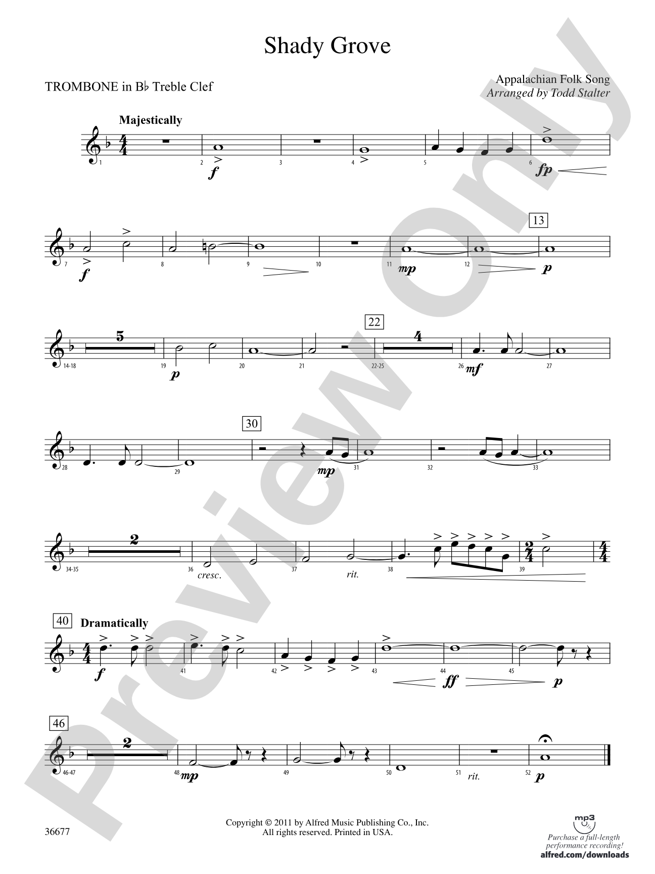 Shady Grove: (wp) 1st B-flat Trombone T.C.