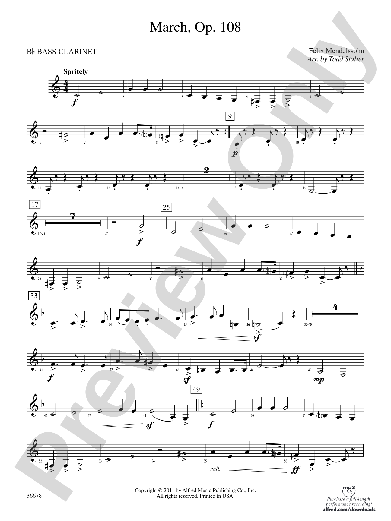 March, Op. 108: B-flat Bass Clarinet
