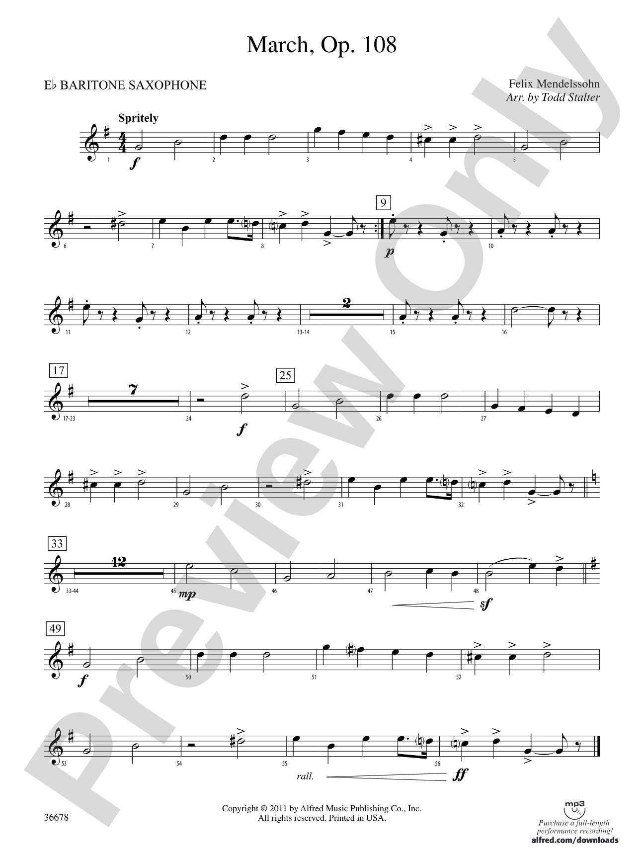 March, Op. 108: E-flat Baritone Saxophone