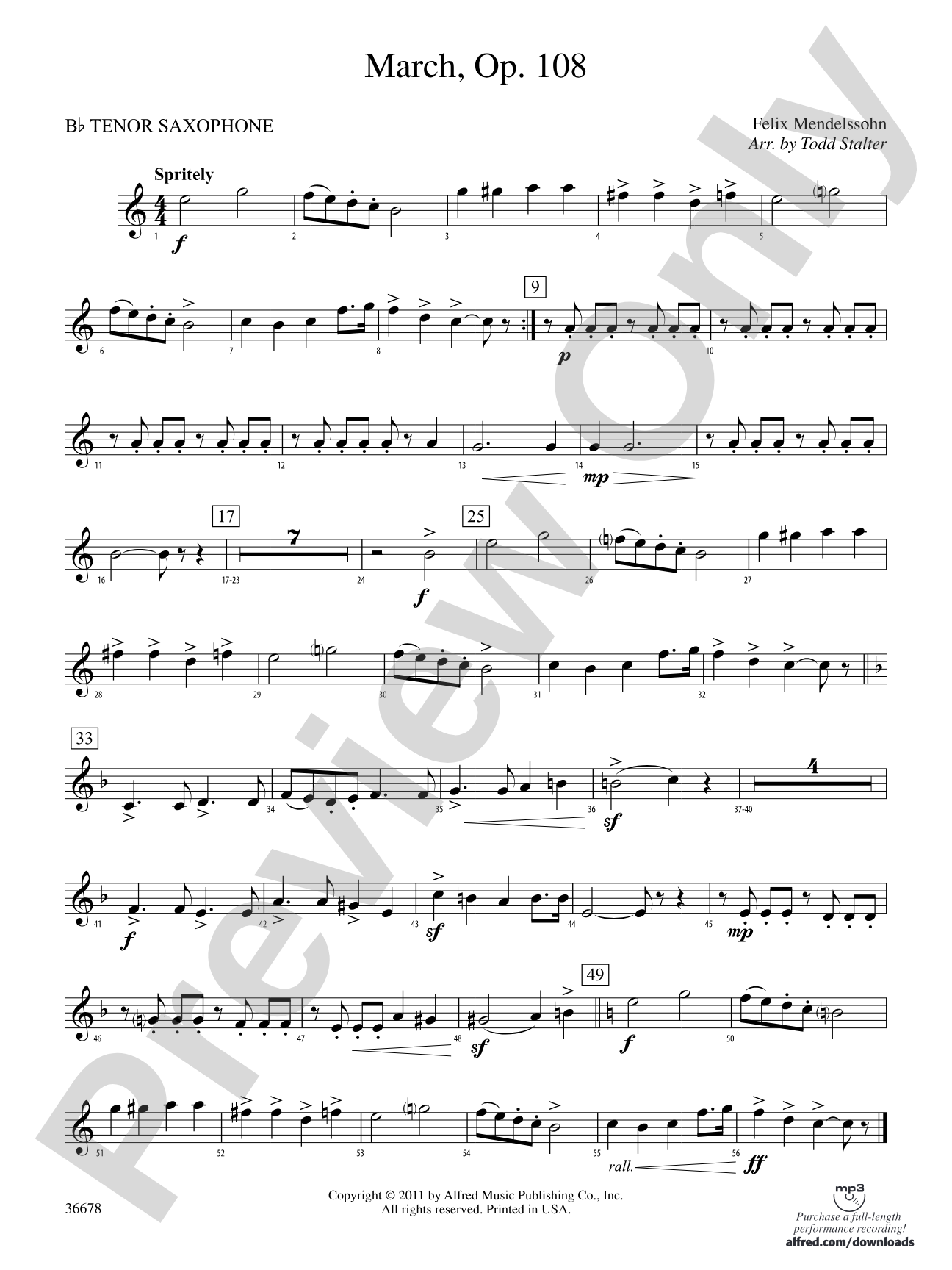 March, Op. 108: B-flat Tenor Saxophone