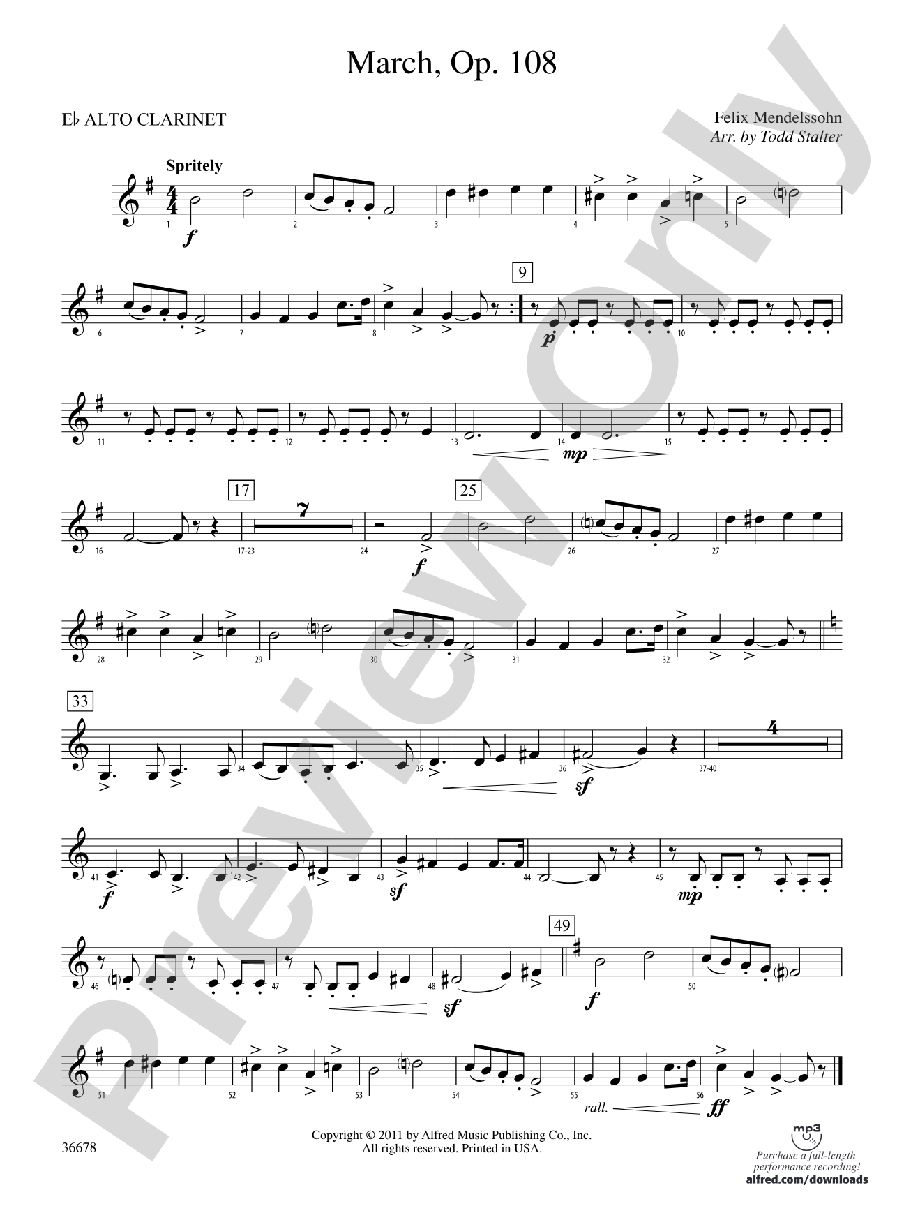 March, Op. 108: (wp) E-flat Alto Clarinet