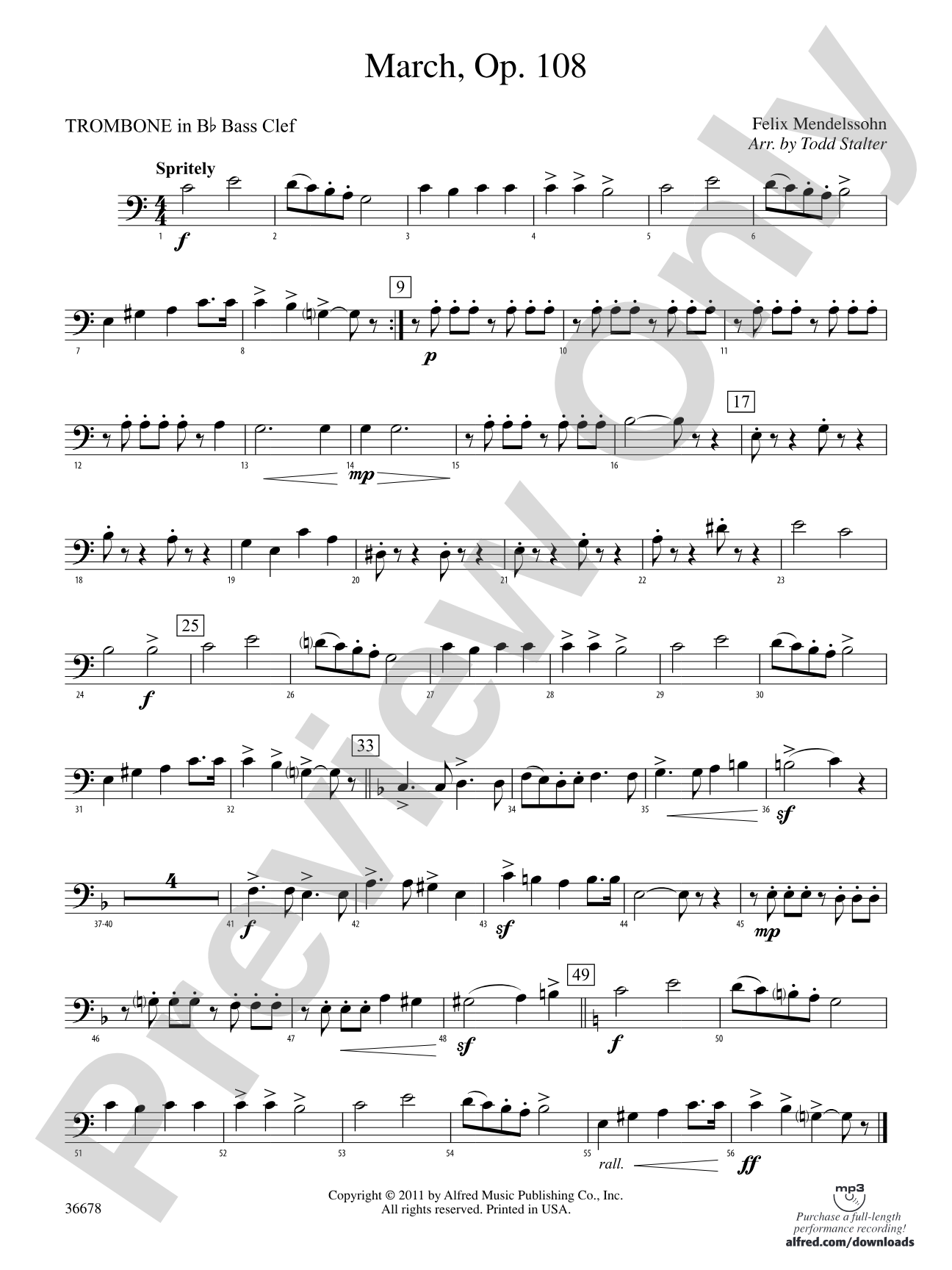 March, Op. 108: (wp) 1st B-flat Trombone B.C.