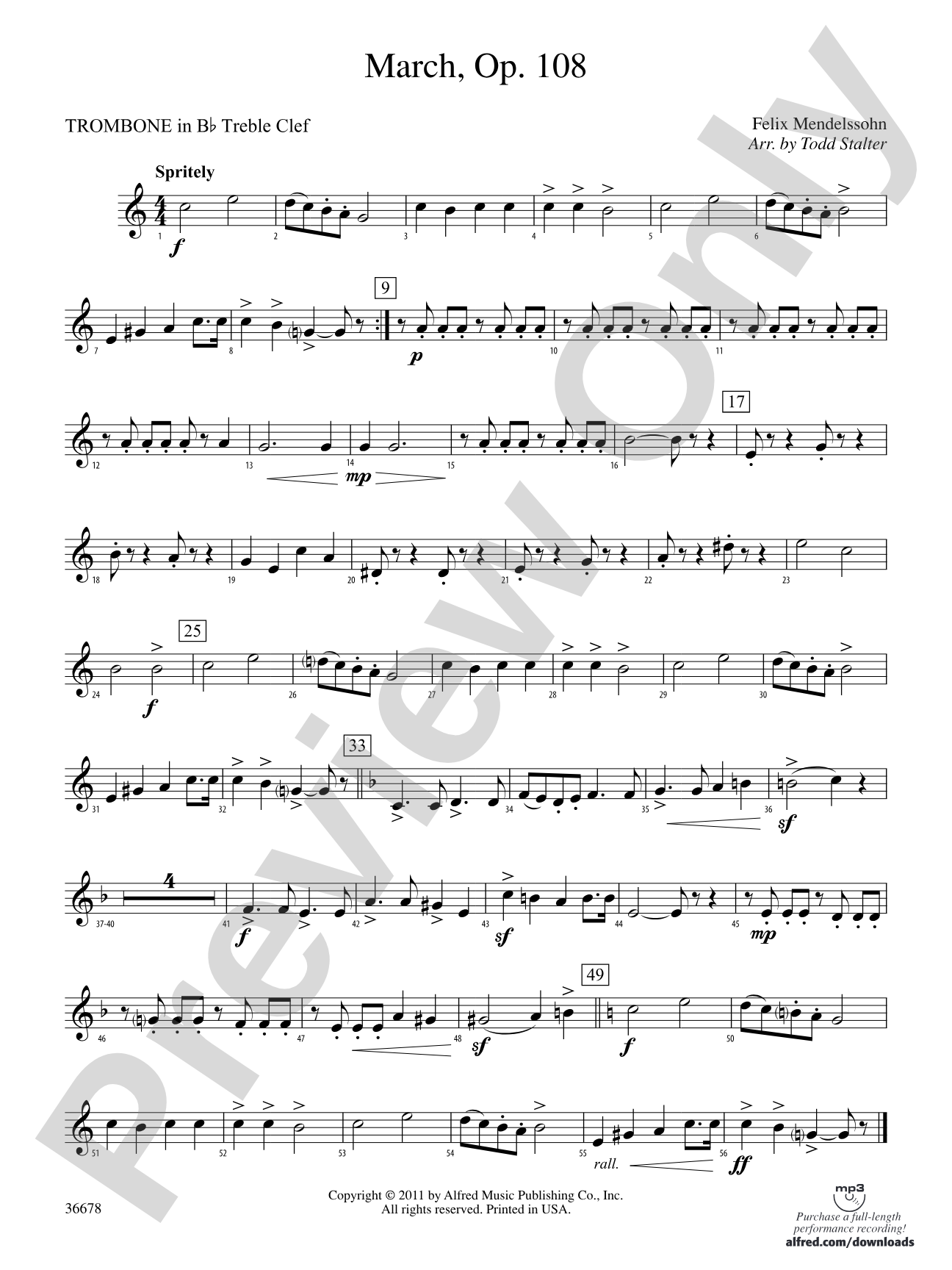 March, Op. 108: (wp) 1st B-flat Trombone T.C.