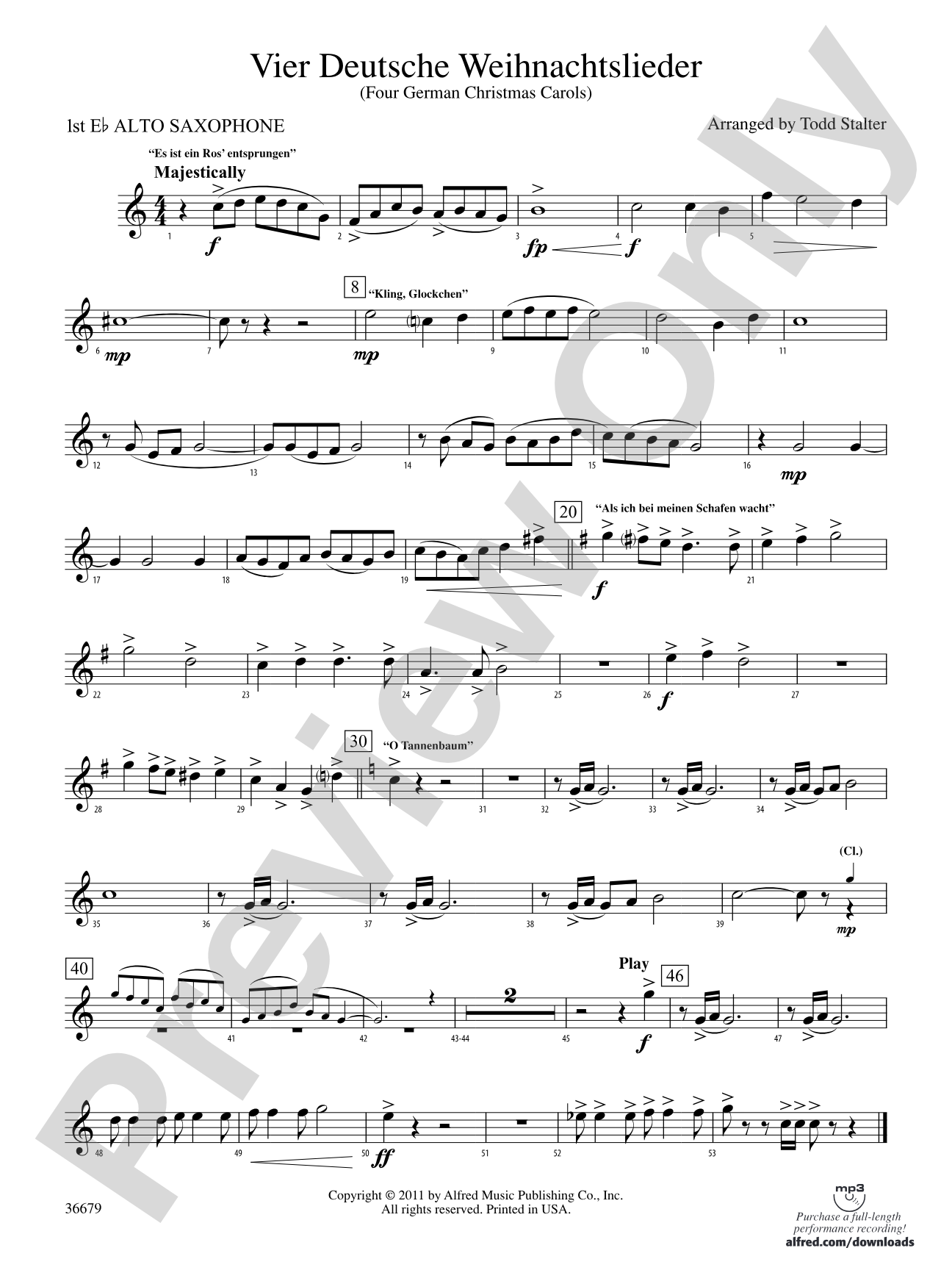 Vier Deutsche Weihnachtslieder: E-flat Alto Saxophone