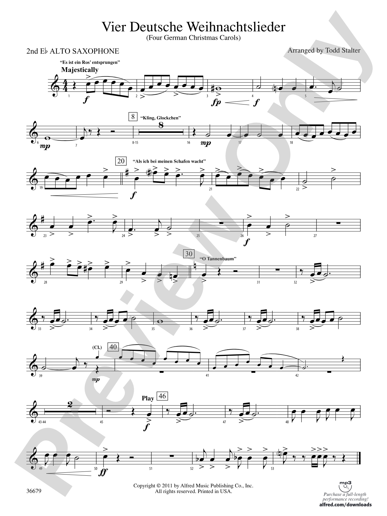 Vier Deutsche Weihnachtslieder: 2nd E-flat Alto Saxophone