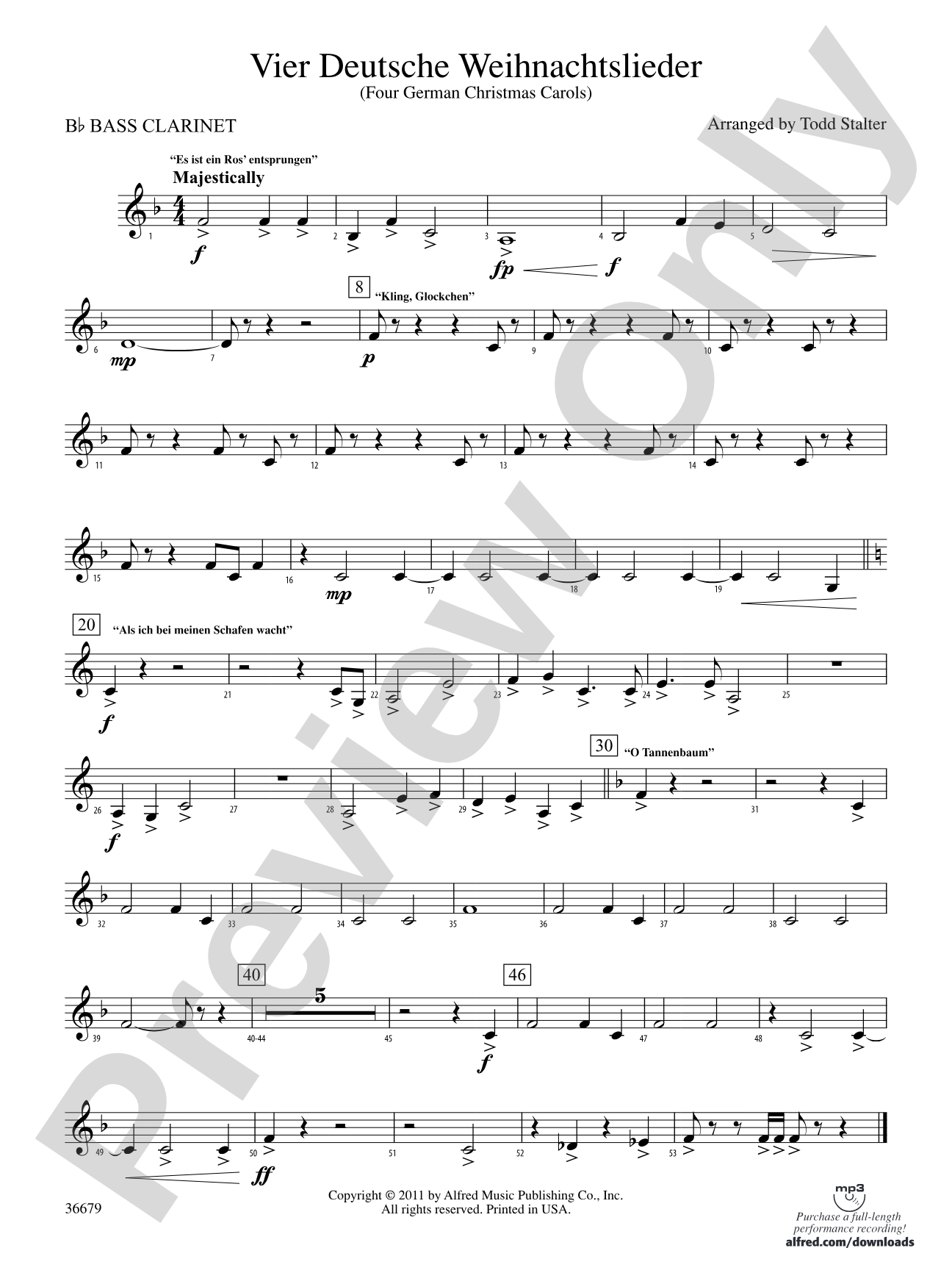 Vier Deutsche Weihnachtslieder: B-flat Bass Clarinet