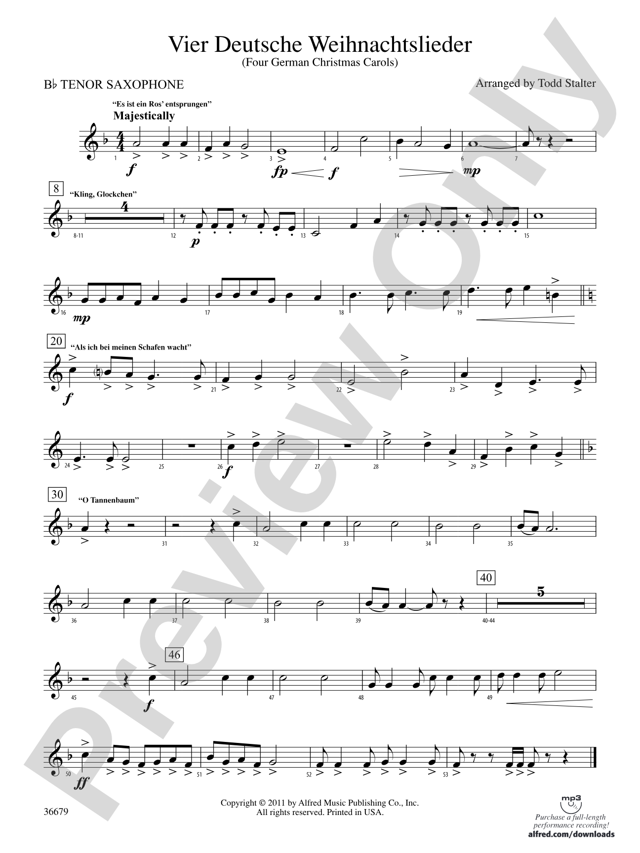 Vier Deutsche Weihnachtslieder: B-flat Tenor Saxophone