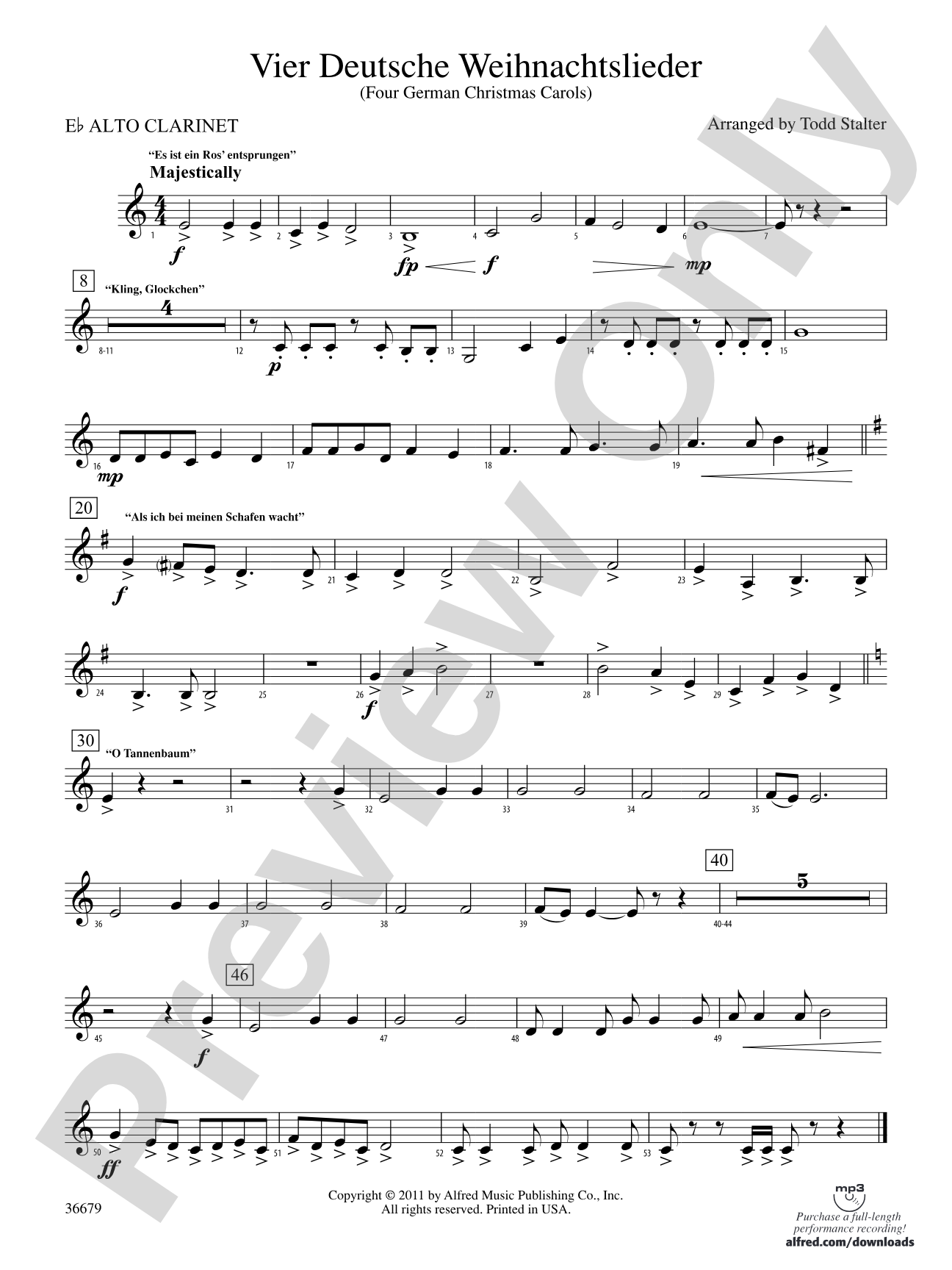 Vier Deutsche Weihnachtslieder: (wp) E-flat Alto Clarinet
