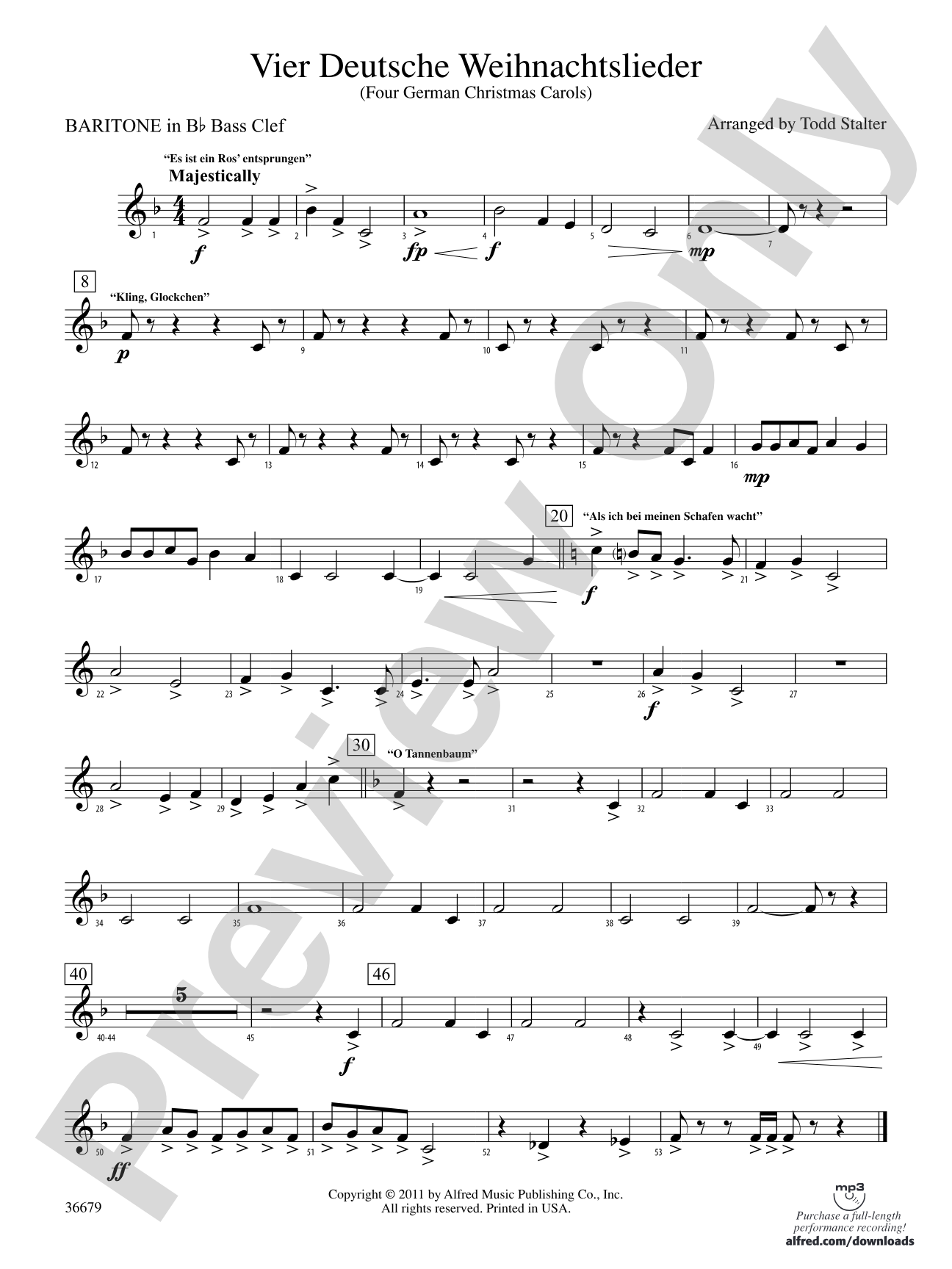 Vier Deutsche Weihnachtslieder: (wp) B-flat Baritone B.C.