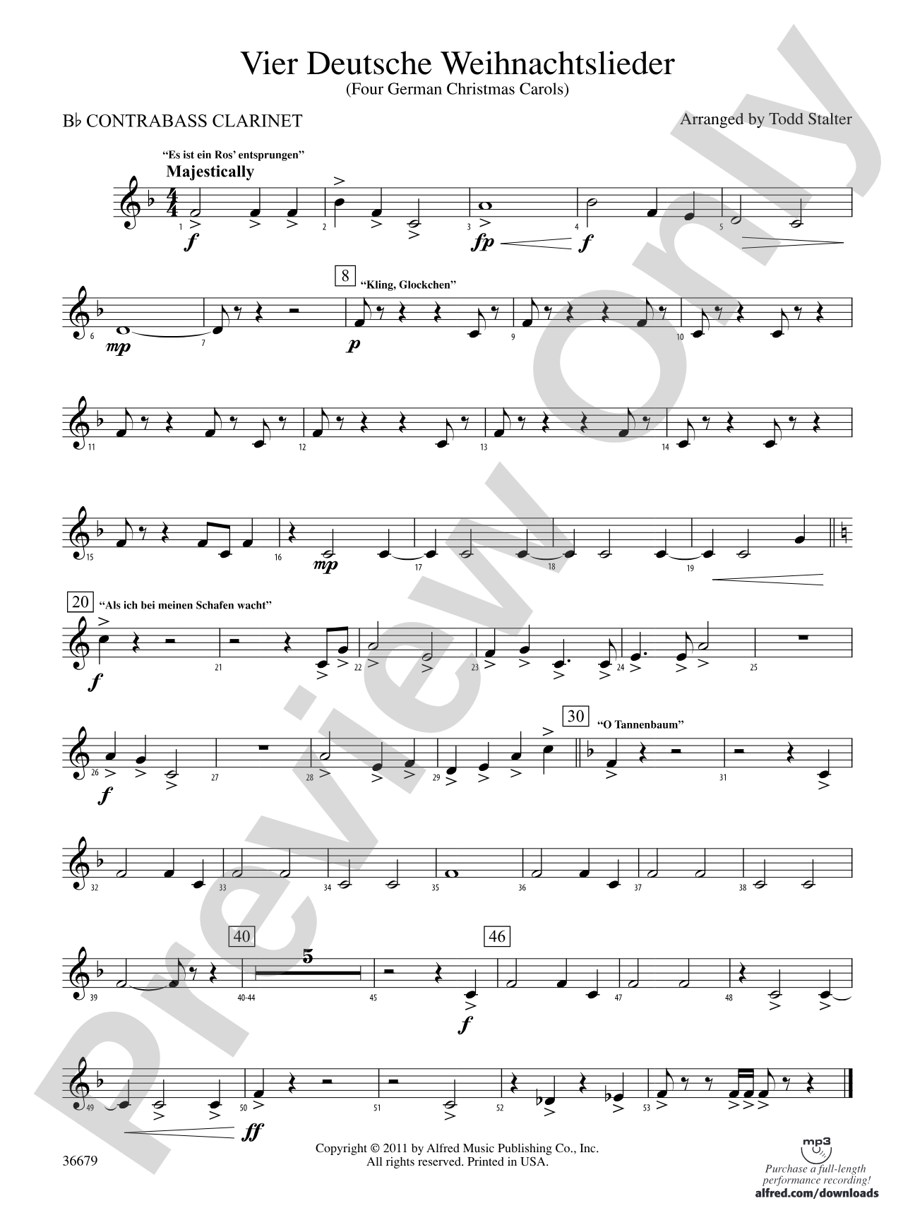 Vier Deutsche Weihnachtslieder: (wp) B-flat Contrabass Clarinet