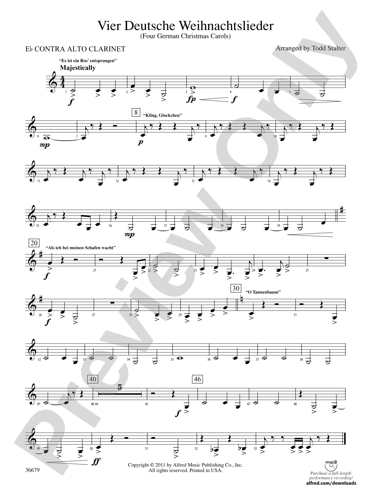 Vier Deutsche Weihnachtslieder: (wp) E-flat Contrabass Clarinet