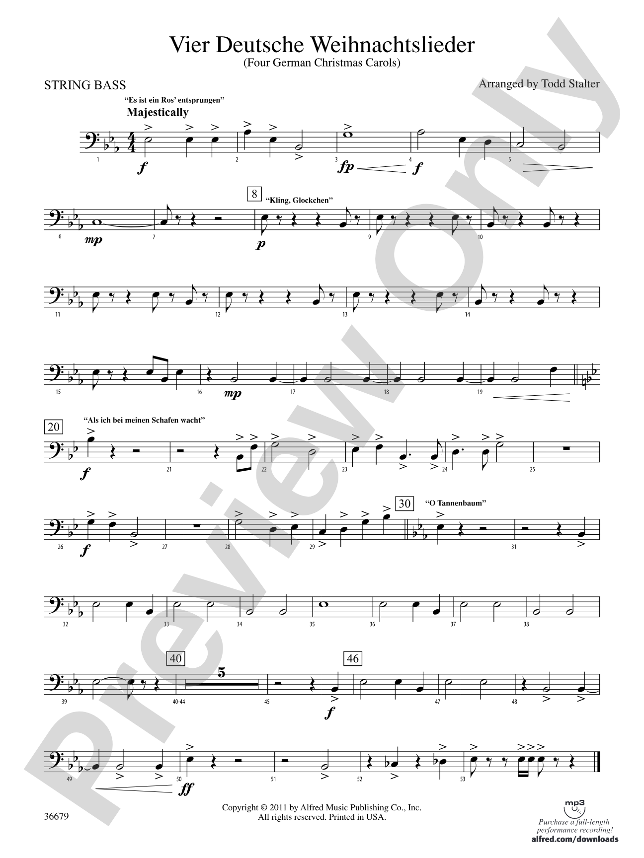 Vier Deutsche Weihnachtslieder: (wp) String Bass