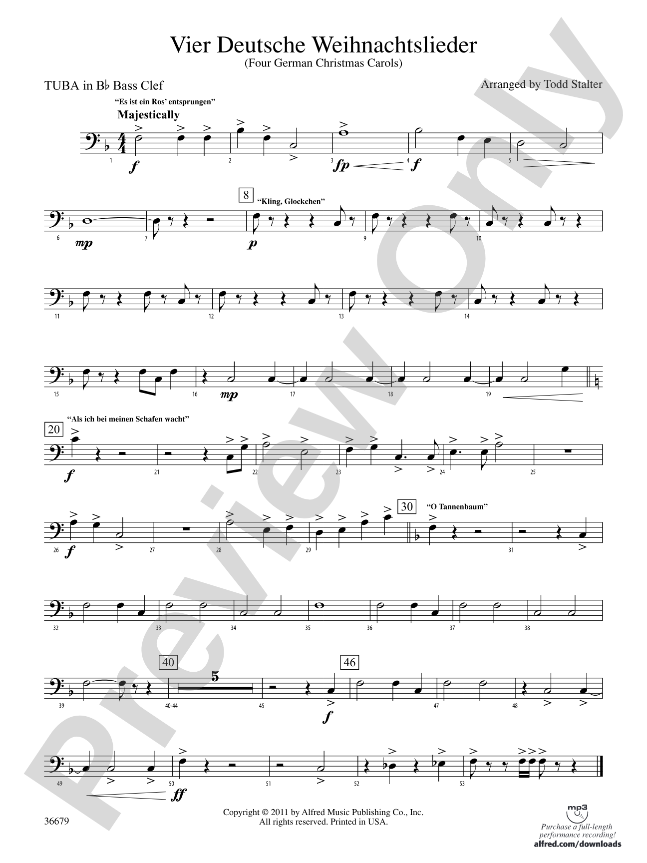 Vier Deutsche Weihnachtslieder: (wp) B-flat Tuba B.C.