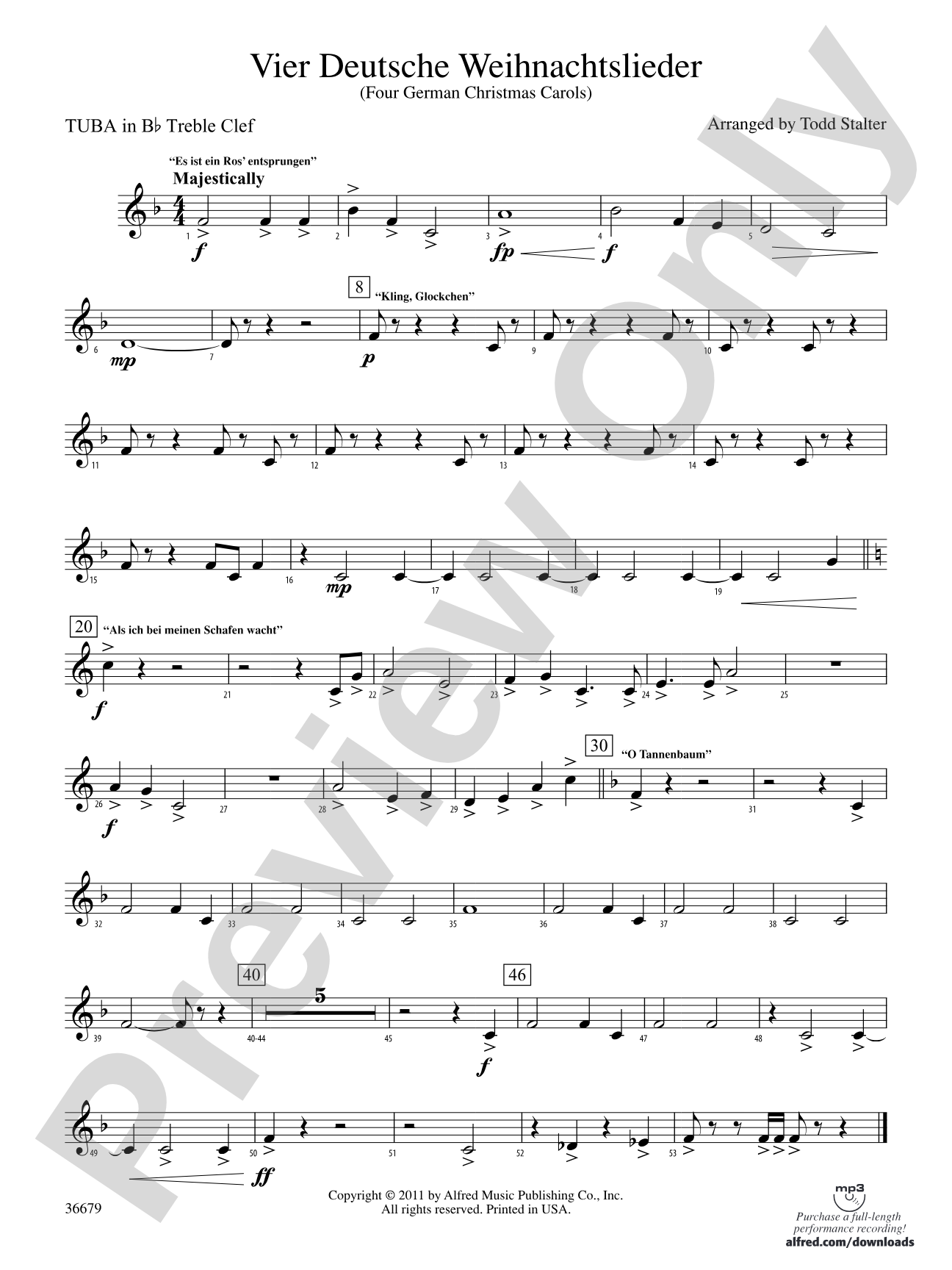 Vier Deutsche Weihnachtslieder: (wp) B-flat Tuba T.C.