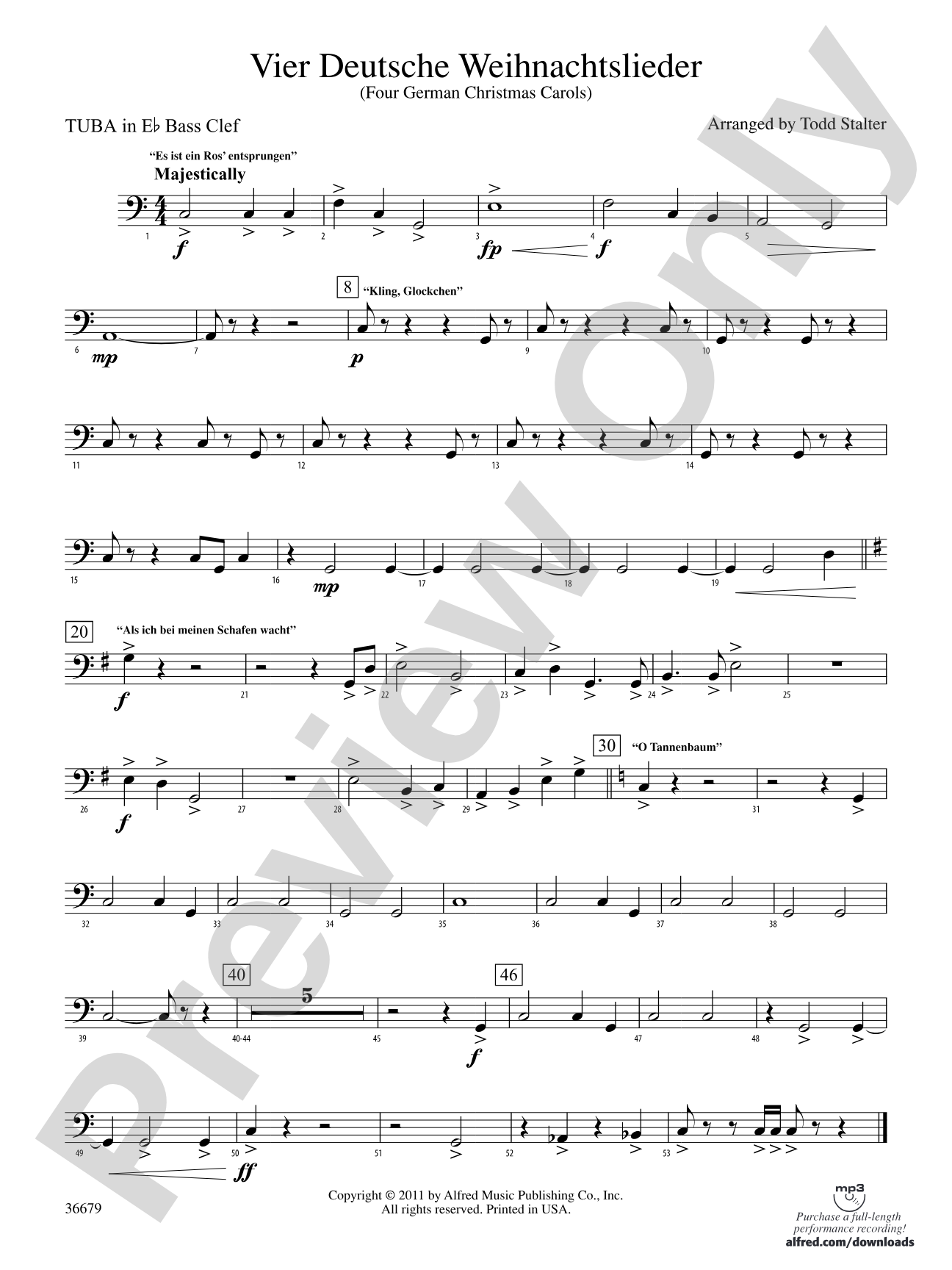 Vier Deutsche Weihnachtslieder: (wp) E-flat Tuba B.C.