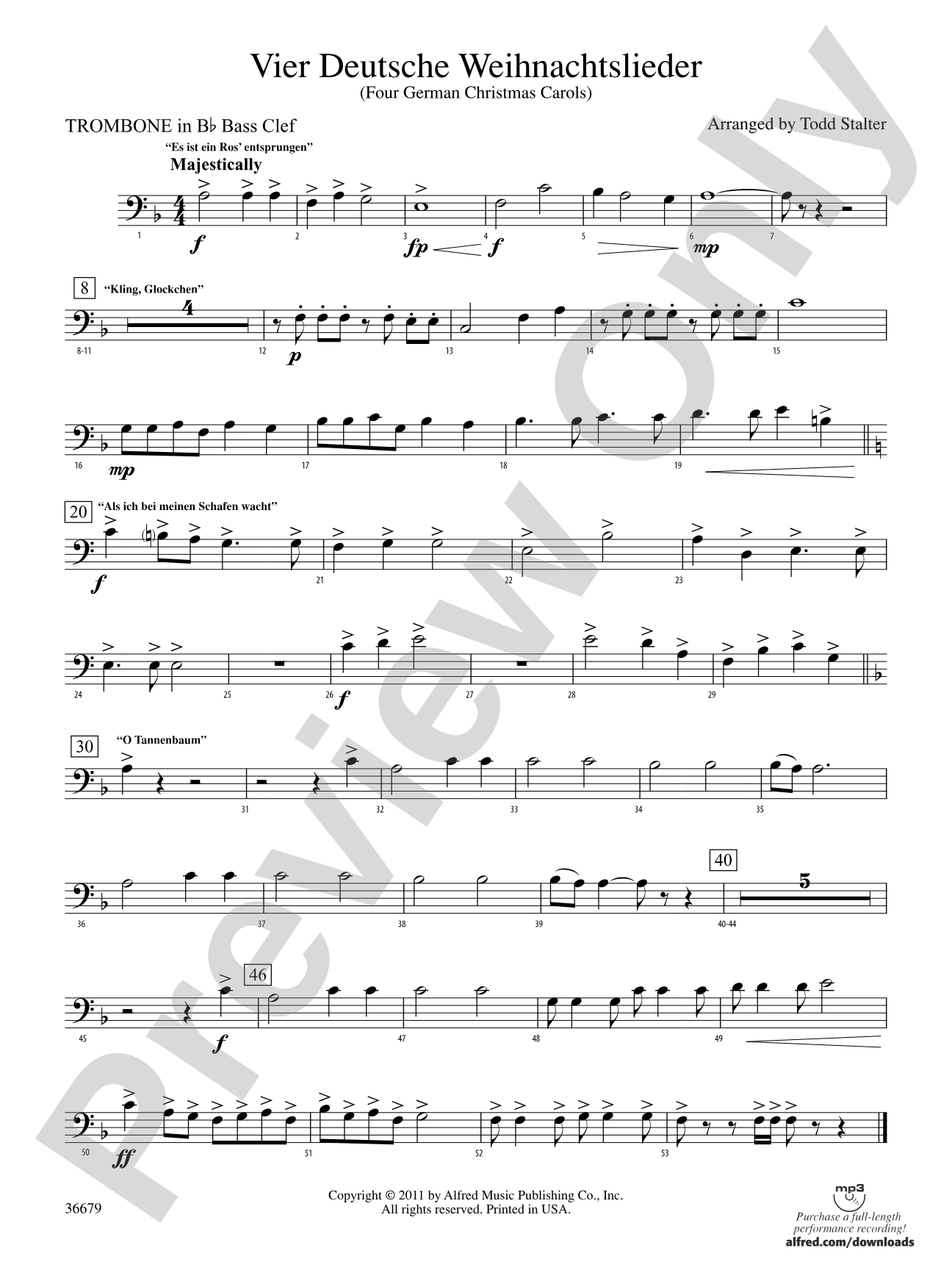 Vier Deutsche Weihnachtslieder: (wp) 1st B-flat Trombone B.C.