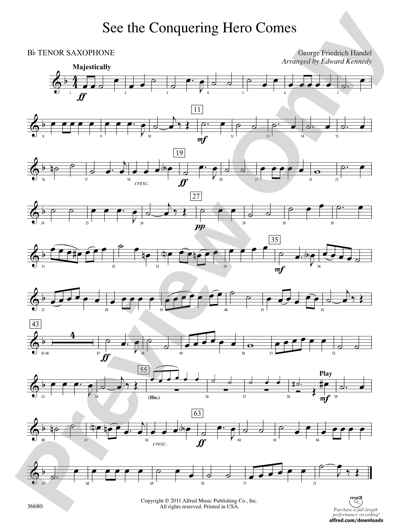 See the Conquering Hero Comes: B-flat Tenor Saxophone