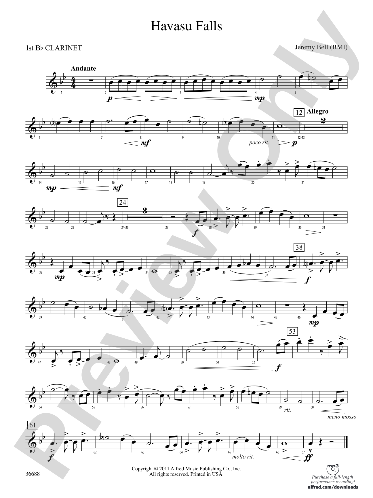 Havasu Falls: 1st B-flat Clarinet