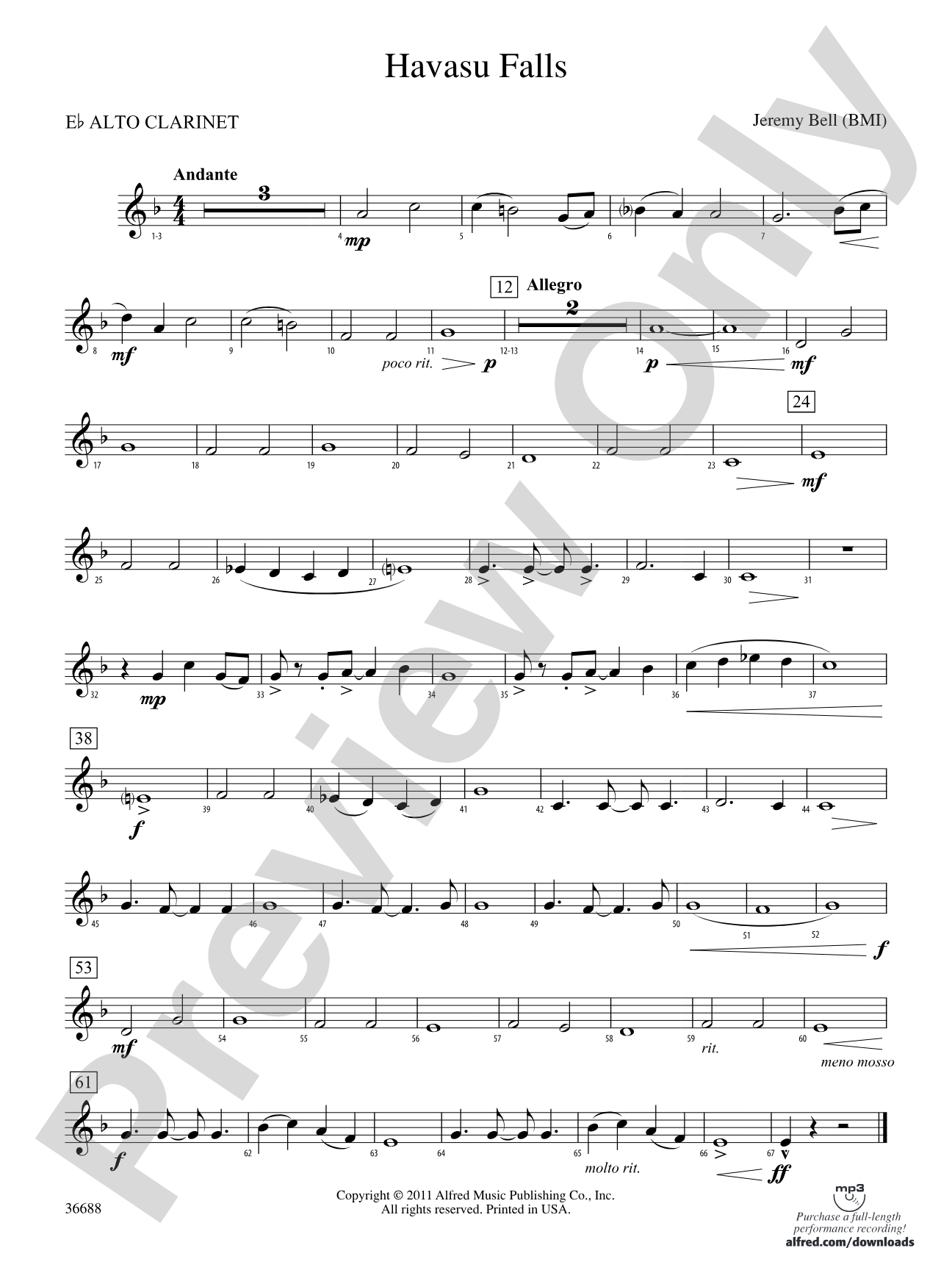 Havasu Falls: (wp) E-flat Alto Clarinet