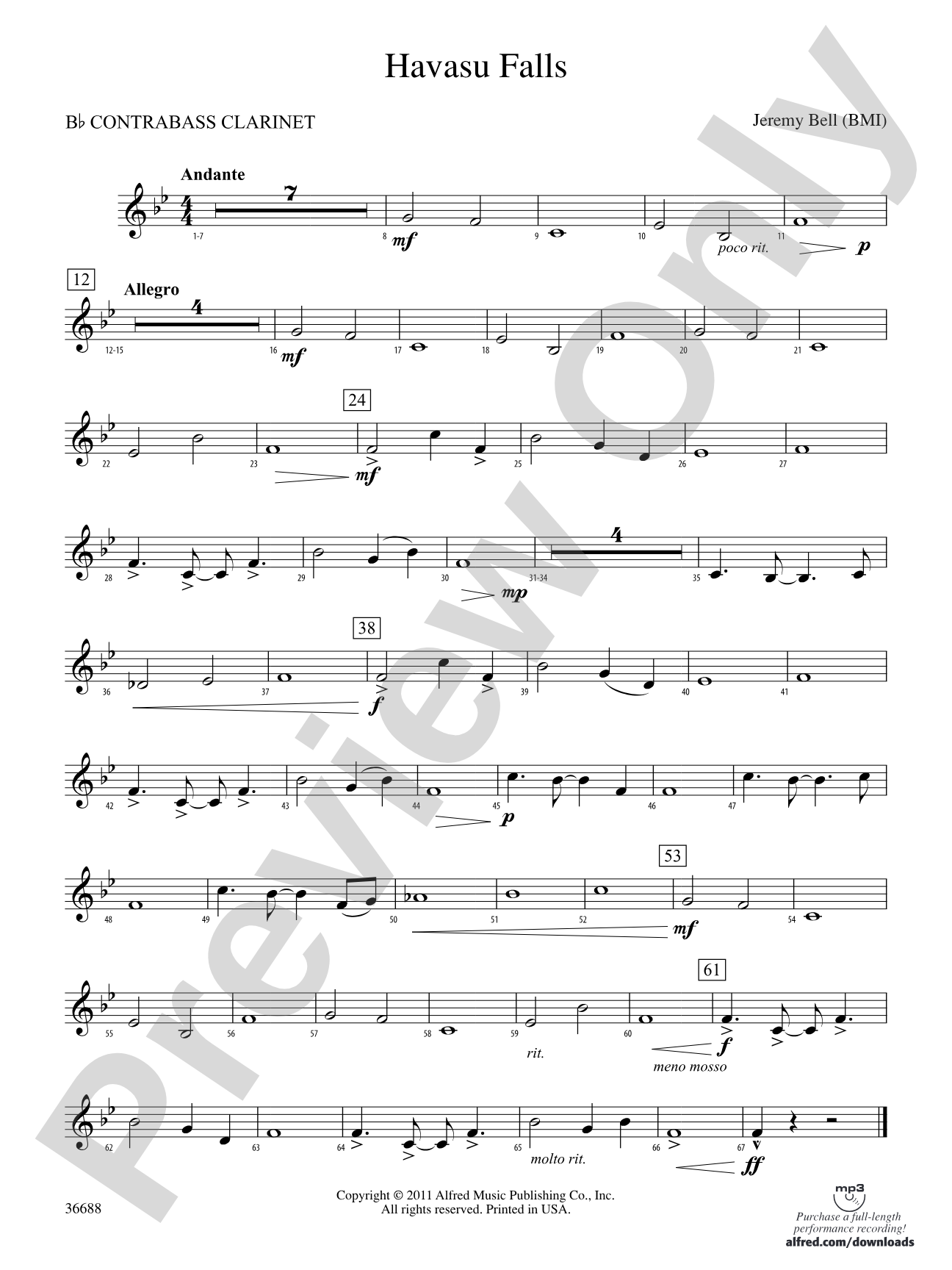 Havasu Falls: (wp) B-flat Contrabass Clarinet