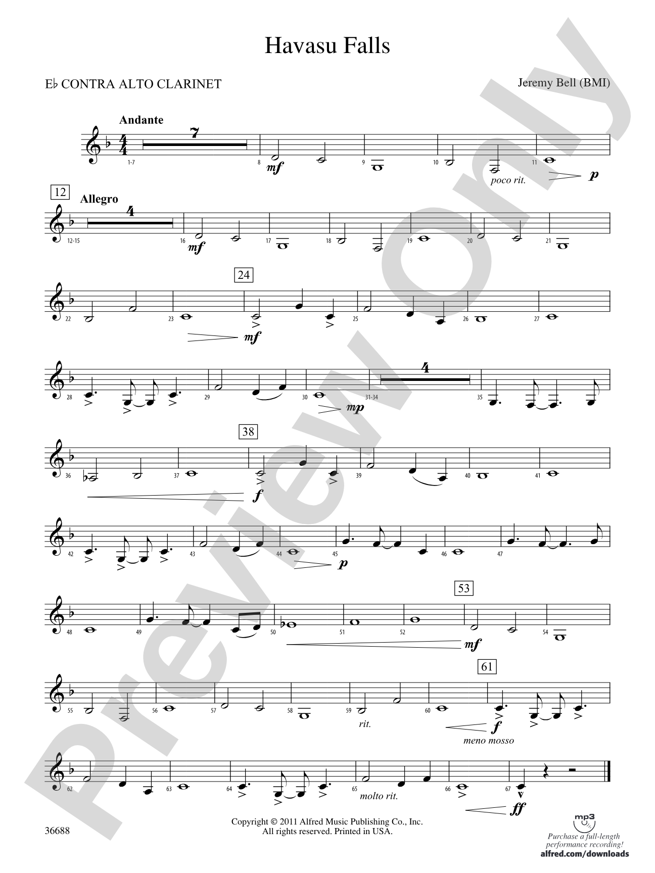 Havasu Falls: (wp) E-flat Contrabass Clarinet