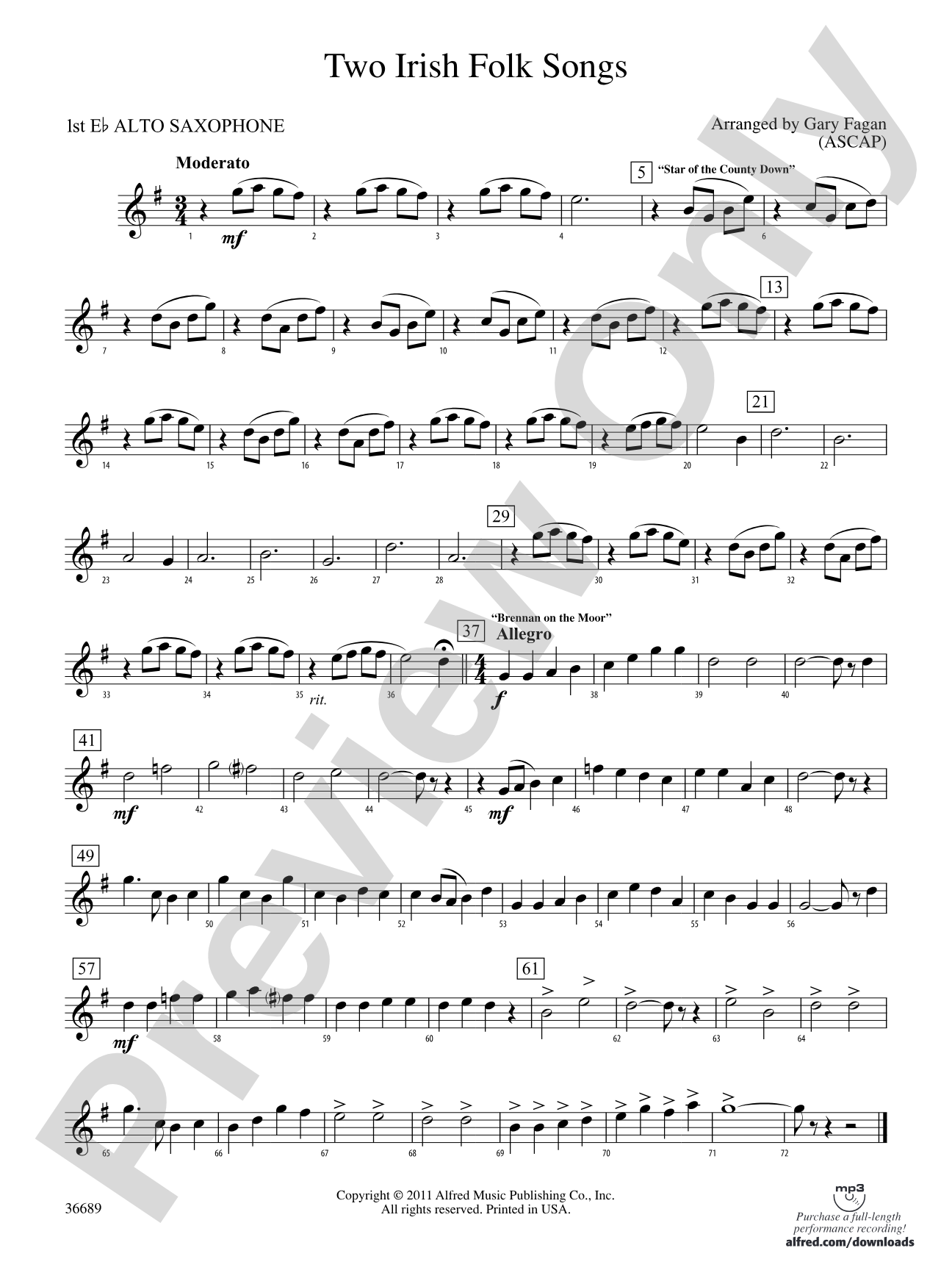Two Irish Folk Songs: E-flat Alto Saxophone