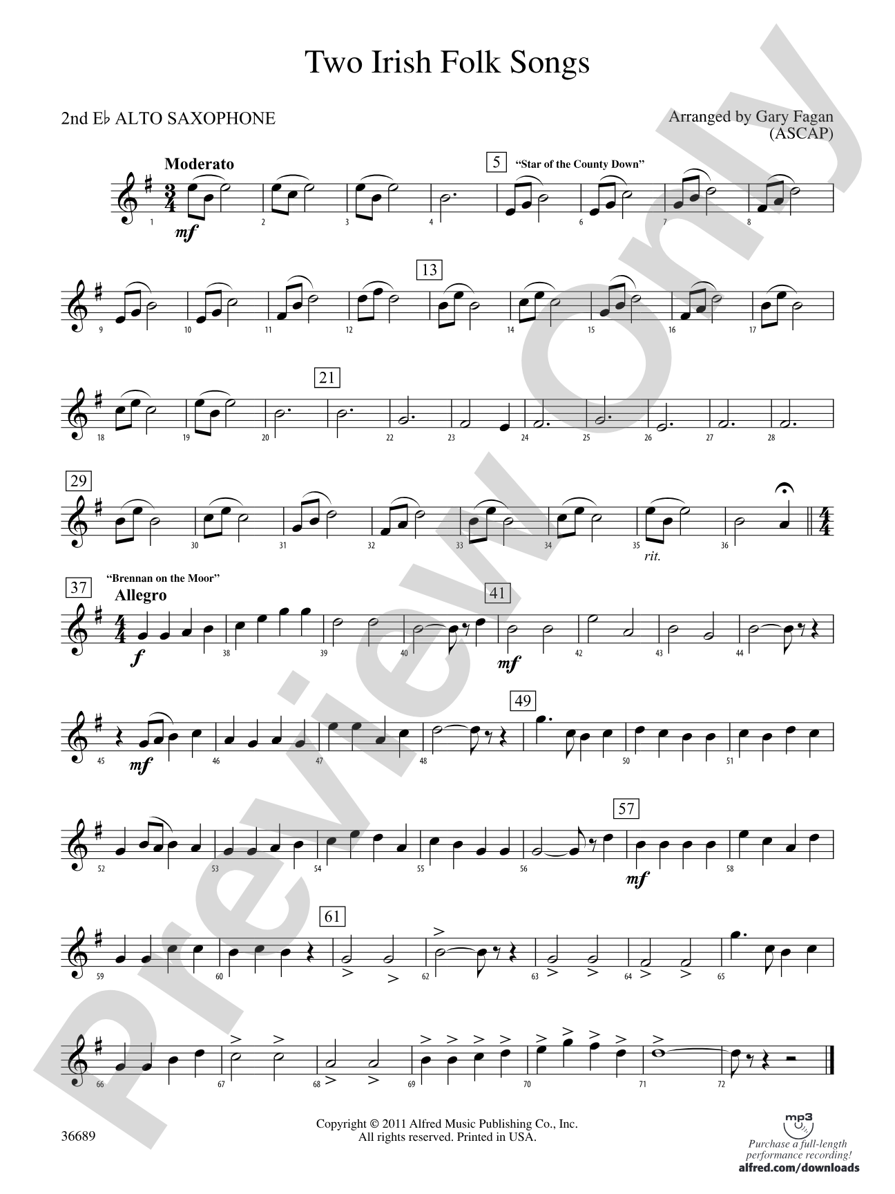 Two Irish Folk Songs: 2nd E-flat Alto Saxophone