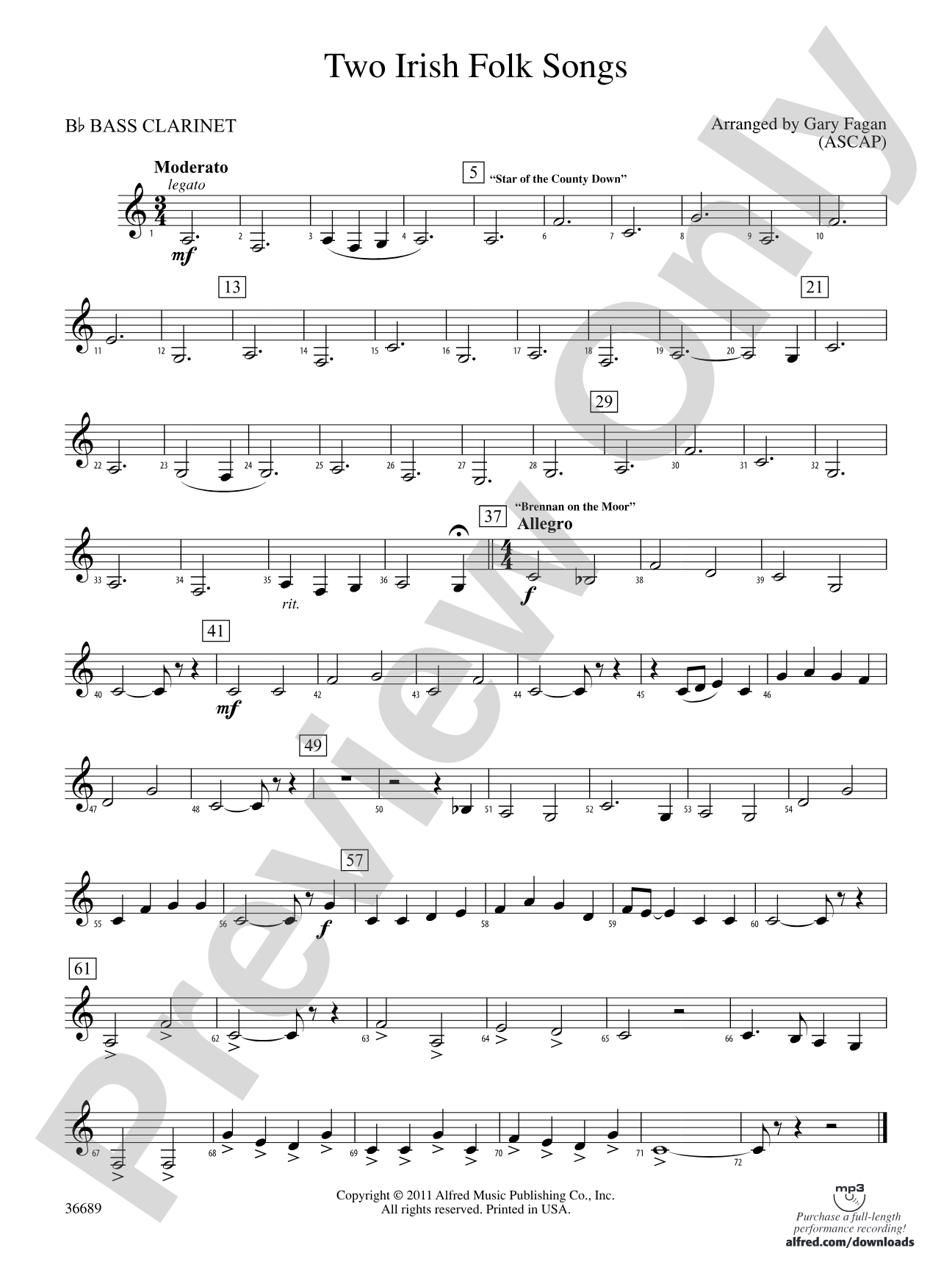 Two Irish Folk Songs: B-flat Bass Clarinet