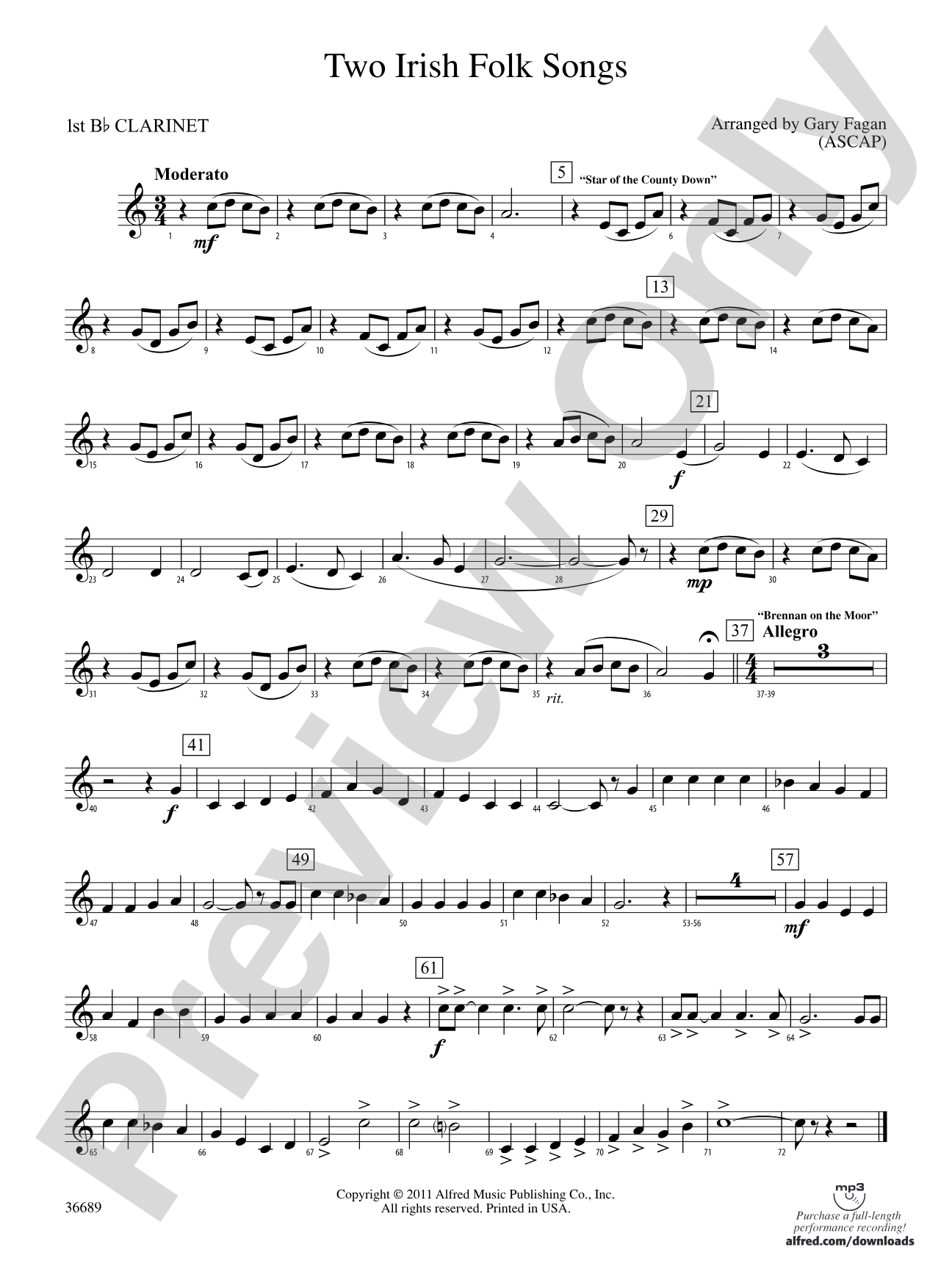 Two Irish Folk Songs: 1st B-flat Clarinet