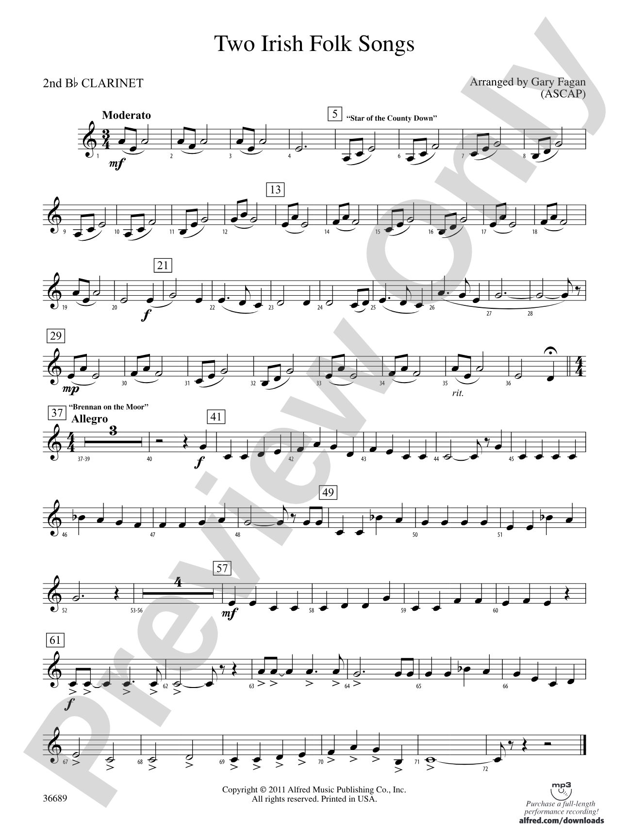 Two Irish Folk Songs: 2nd B-flat Clarinet