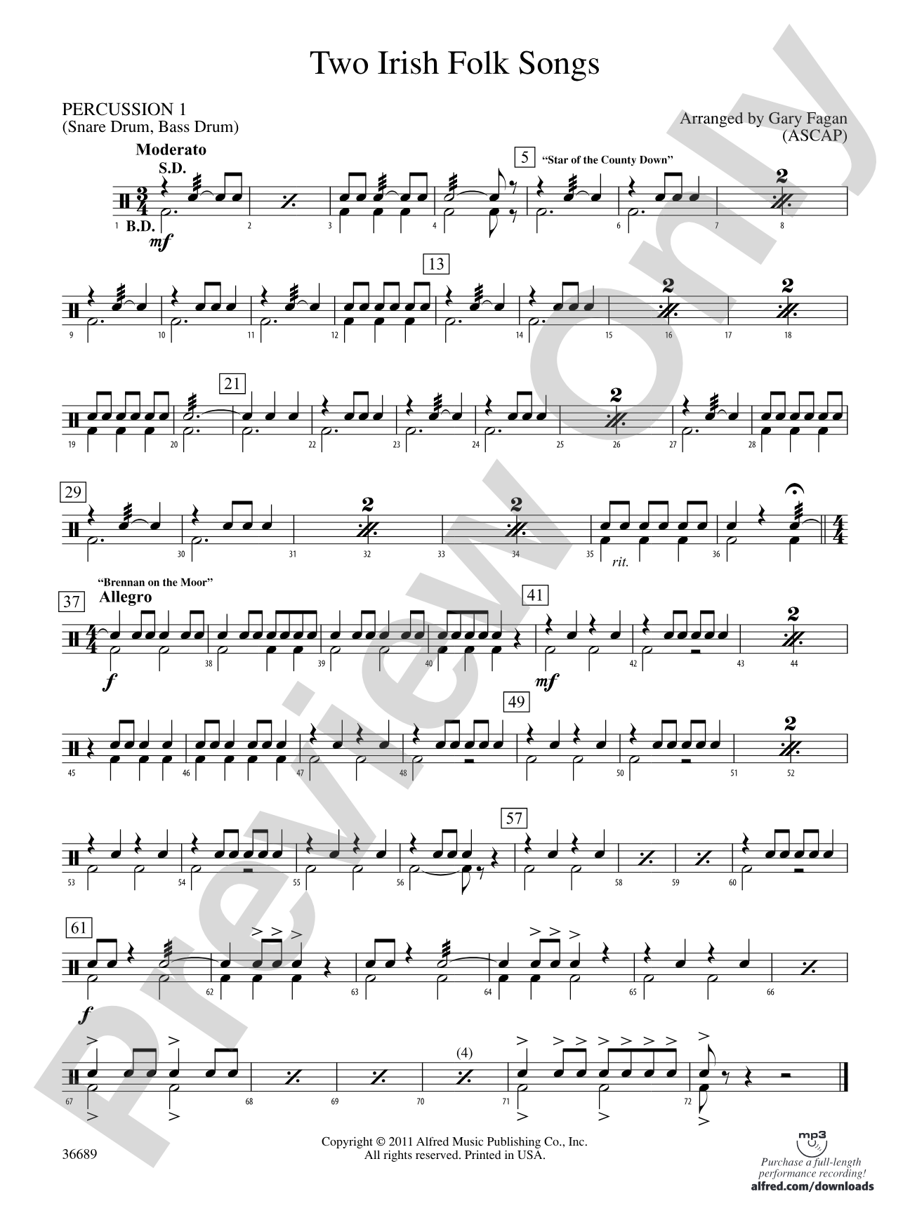 Two Irish Folk Songs: 1st Percussion