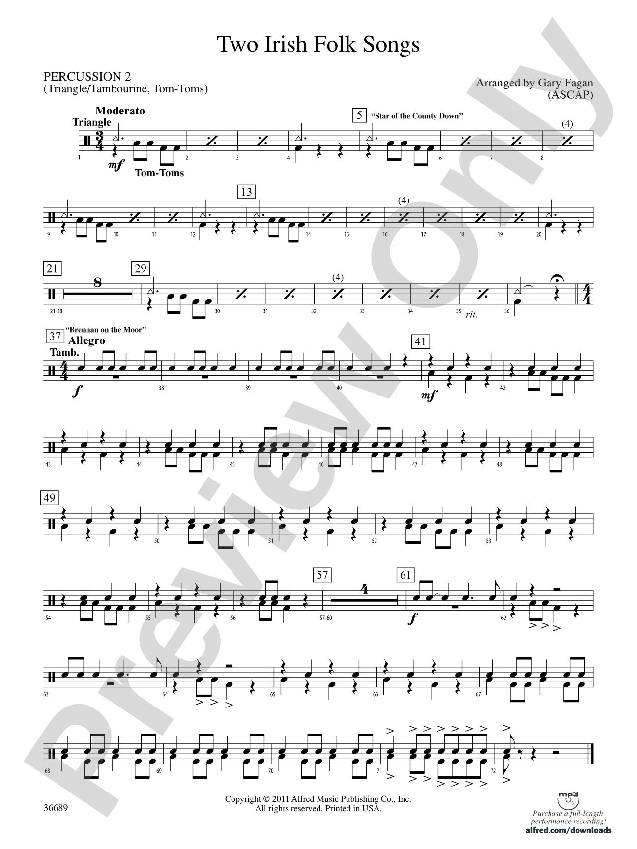 Two Irish Folk Songs: 2nd Percussion