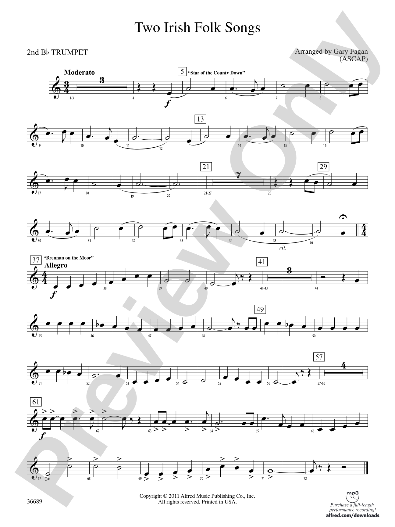 Two Irish Folk Songs: 2nd B-flat Trumpet
