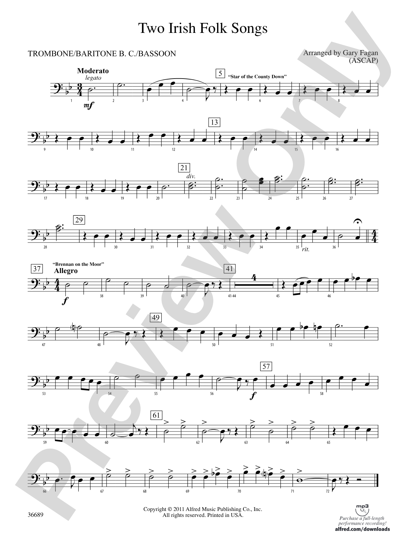 Two Irish Folk Songs: 1st Trombone