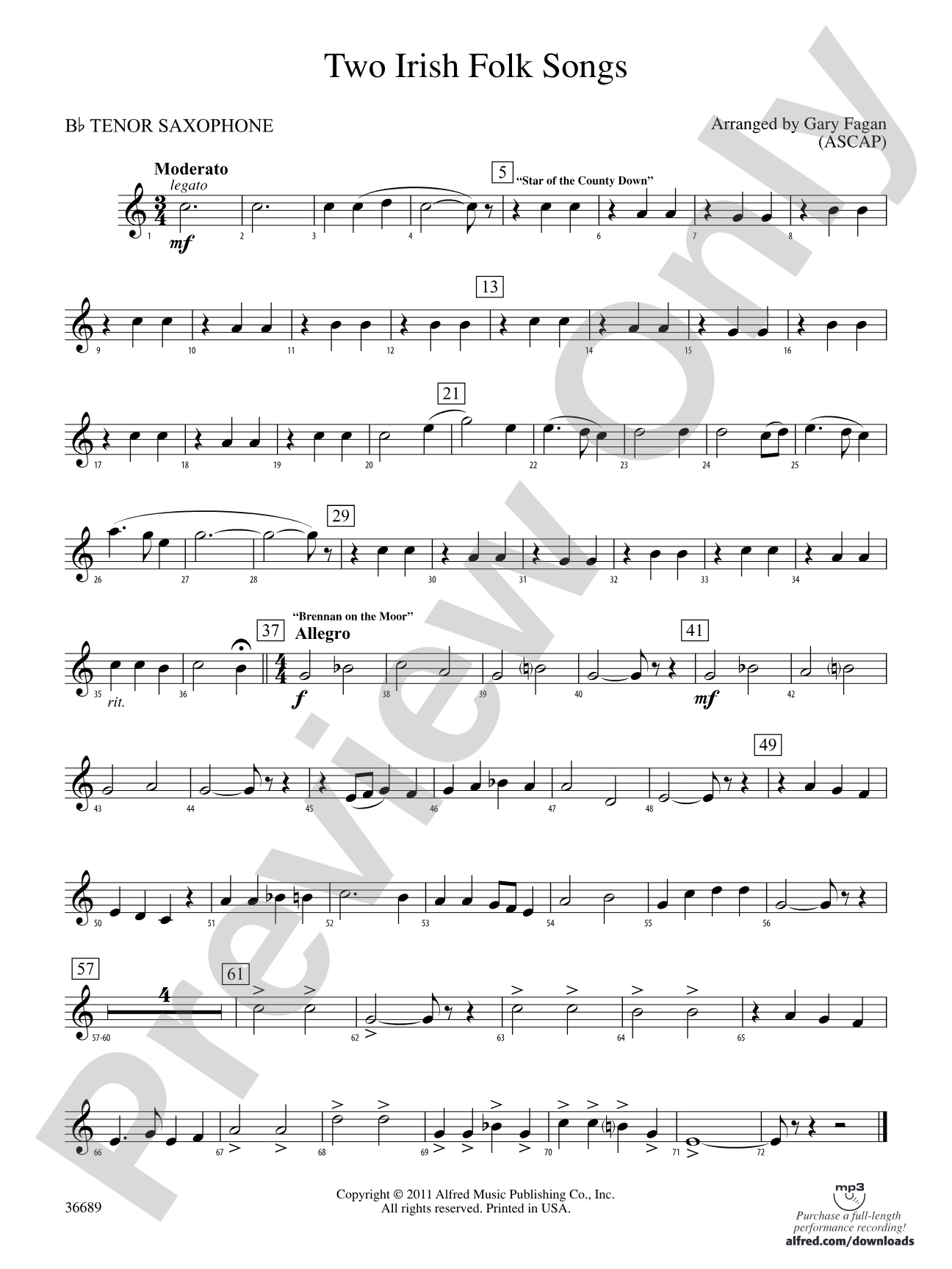 Two Irish Folk Songs: B-flat Tenor Saxophone