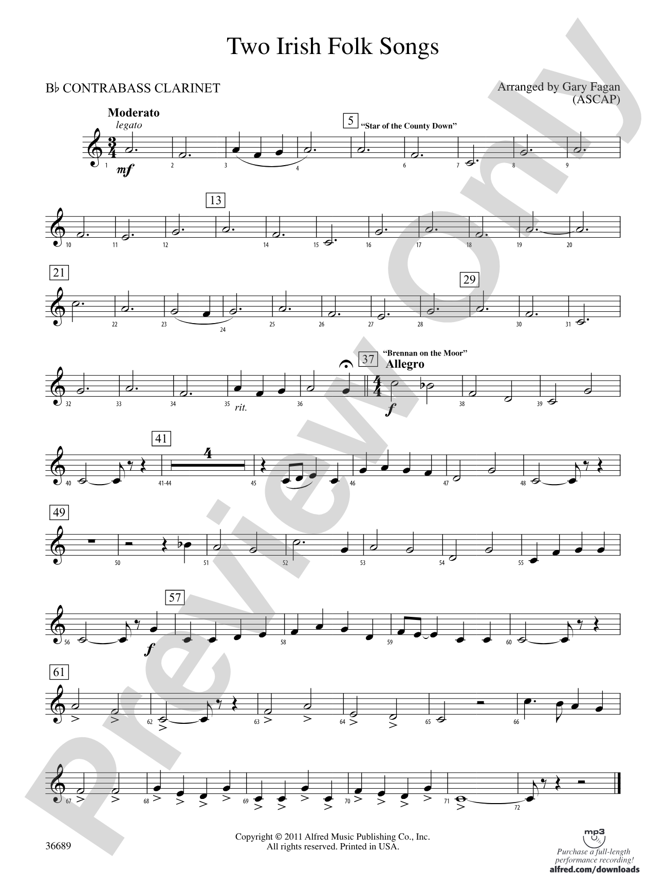 Two Irish Folk Songs: (wp) B-flat Contrabass Clarinet